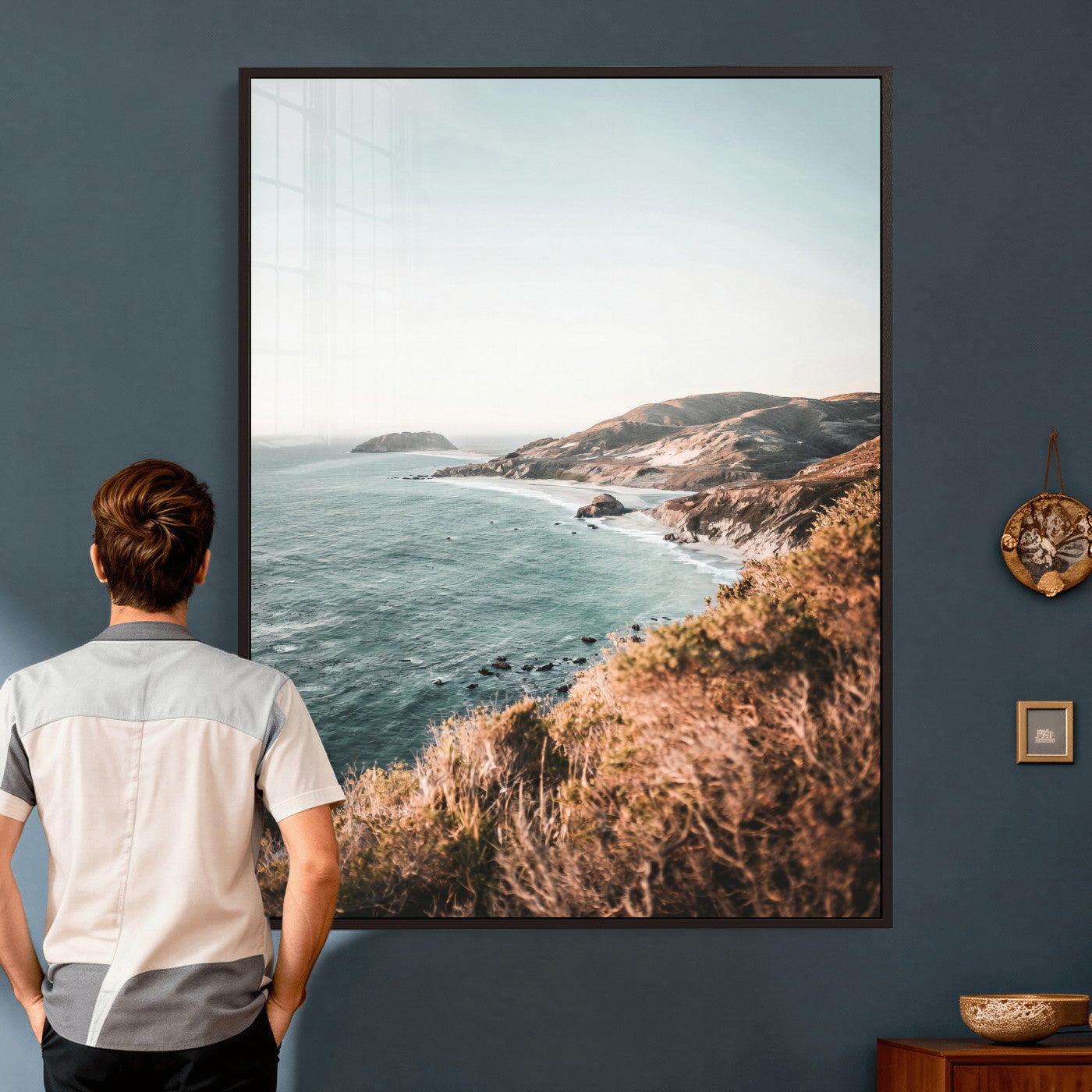 58099801-MGV-CV-24X36 - Coastal Cliffs Canvas Wall Art, Ocean Shoreline Photography Print, Teal Sea Landscape Decor, California Coast Art, Boho Beach House Wall Decor