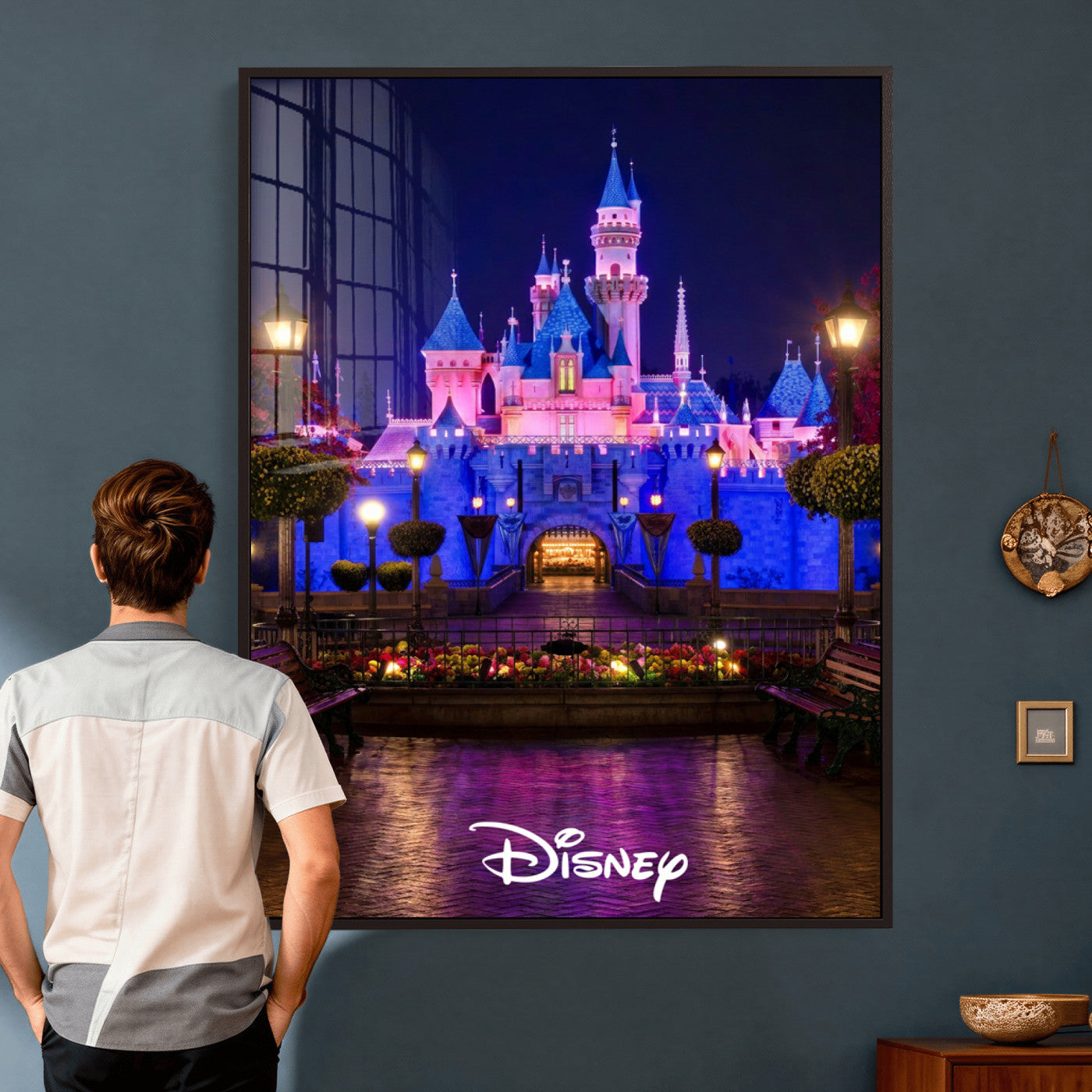 79435D-MGV-CV-24X36 - Disney Castle Wall Art – Framed Magic Kingdom Canvas Artwork, Fairytale Design, Kids Room Fantasy Decor for Home, Office