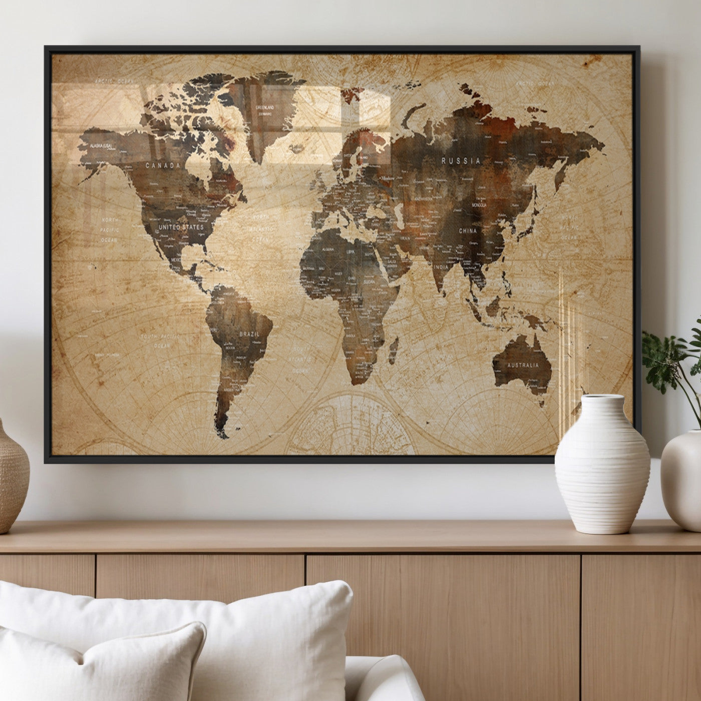 13813-MGV-FP-36X24-3P_Black-Push Pin World Map Canvas Print – Framed Travel Tracker Wall Art for Couples, Perfect Anniversary Gift and Home Decor