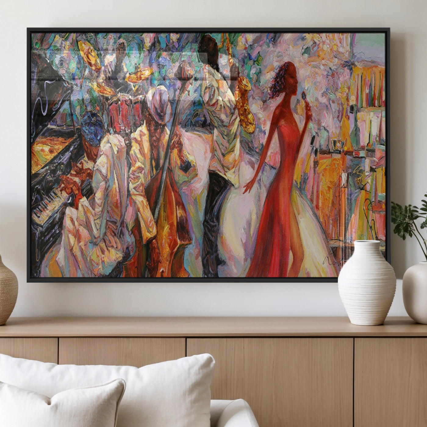 40574-MGV-FP-36X24-3P_Black-Abstract Afro American Jazz Canvas Wall Art | Music-Inspired Painting for Dining Room, Living Room,