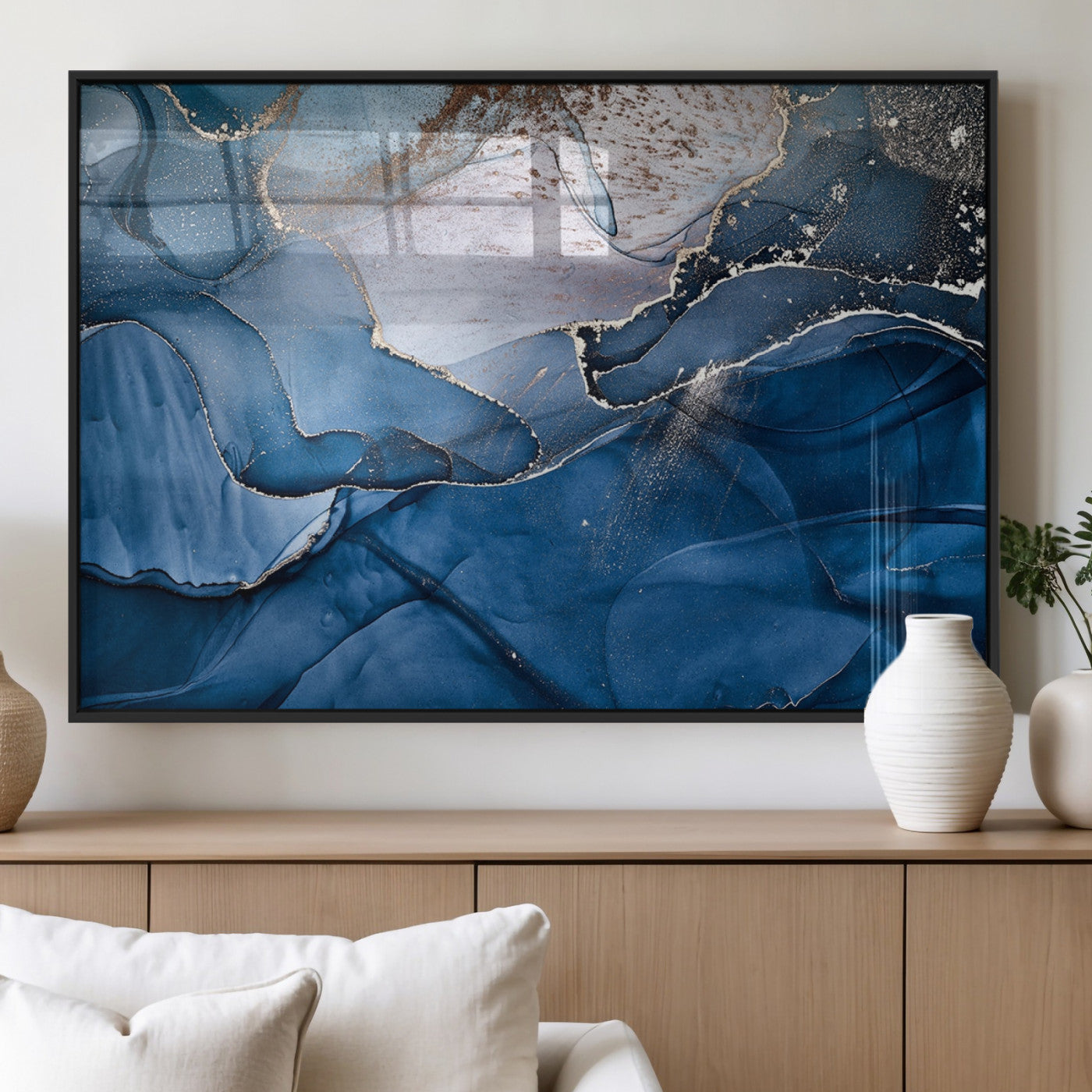 27810-MGV-FP-36X24-3P_Black-Navy Blue Canvas Art Abstract Print – Elegant Triptych Modern Art Print – Contemporary Decor for Living Room or Office