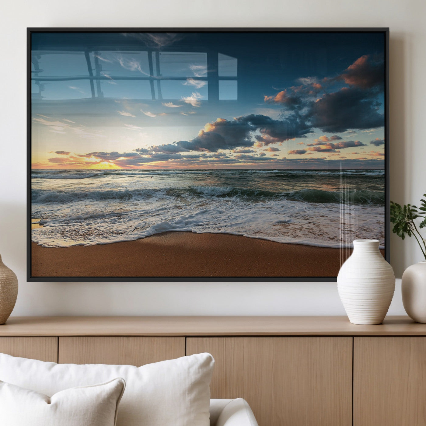 58103-MGV-FP-36X24-3P_Black-Ocean Beach Wall Art Canvas Print Sunset Artwork Print Coastal Wall Art