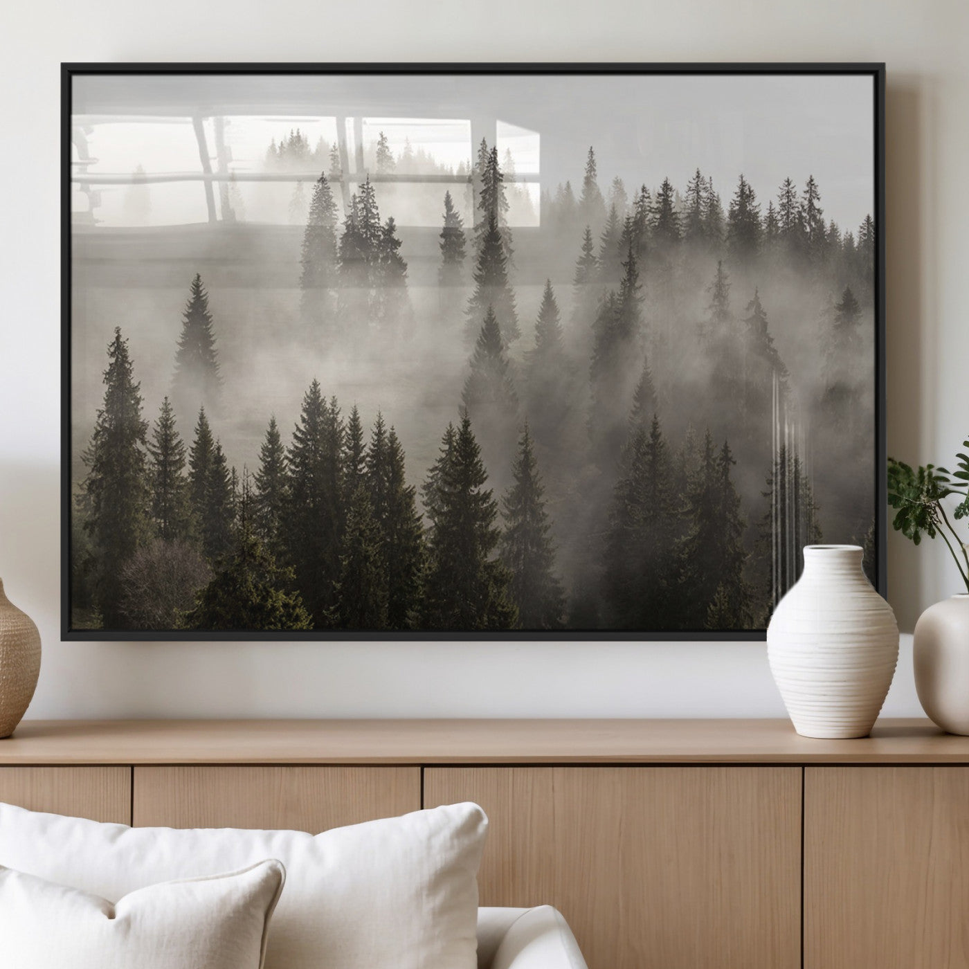 62862-MGV-FP-36X24-3P_Black-Foggy Mountain Wall Art | 3-Panel Foggy Forest and Mountain Landscape | Large Giclee Print for