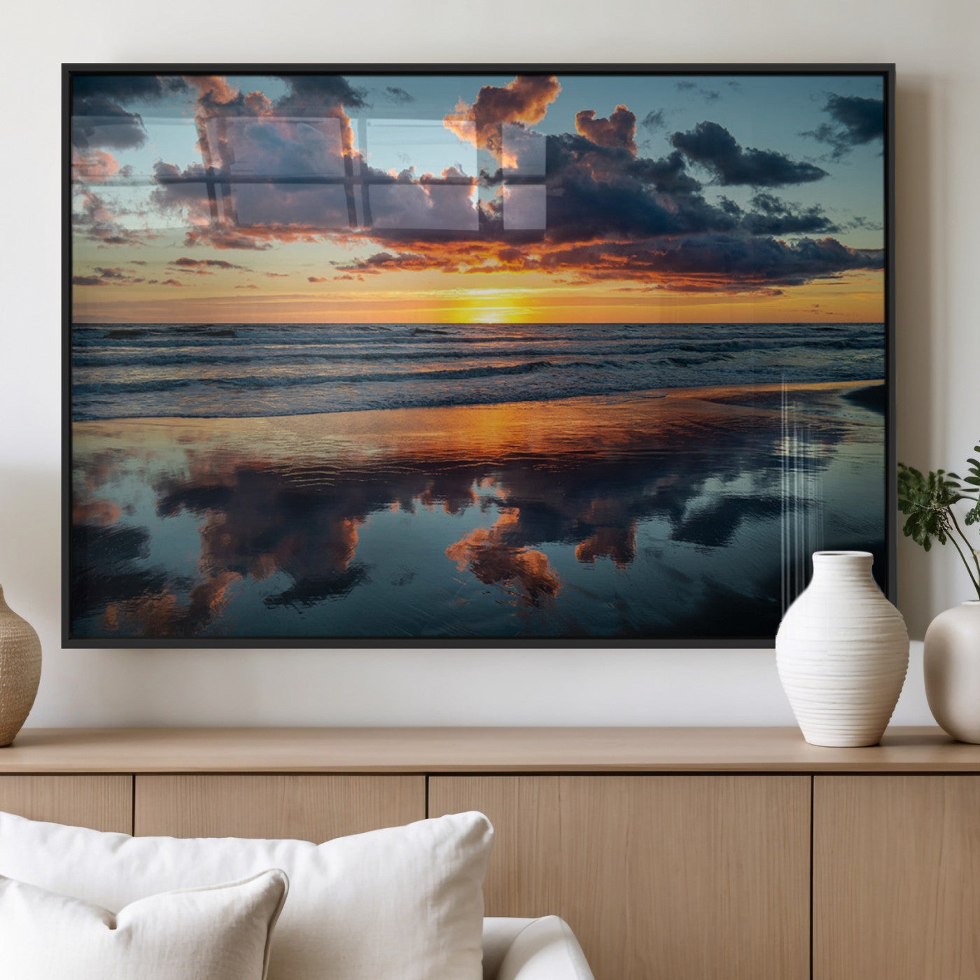 44145-MGV-FP-36X24-3P_Black-Beach Sunset Print - Stunning Ocean Canvas Artwork with Sunset Reflection Design for Elegant Home or