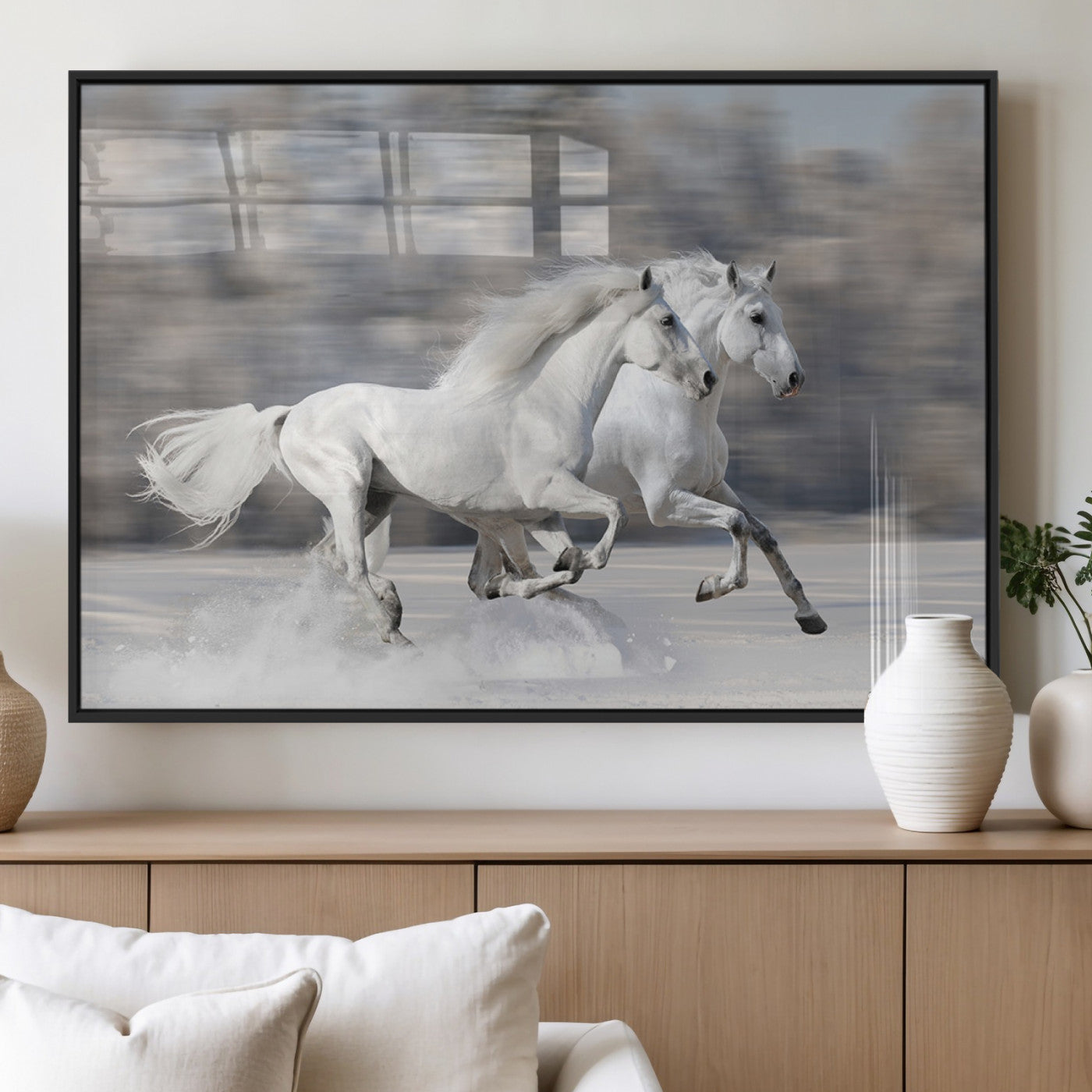 30973-MGV-FP-36X24-3P_Black-The White Horses Wall Art, Framed White Horses Wall Art Canvas Print