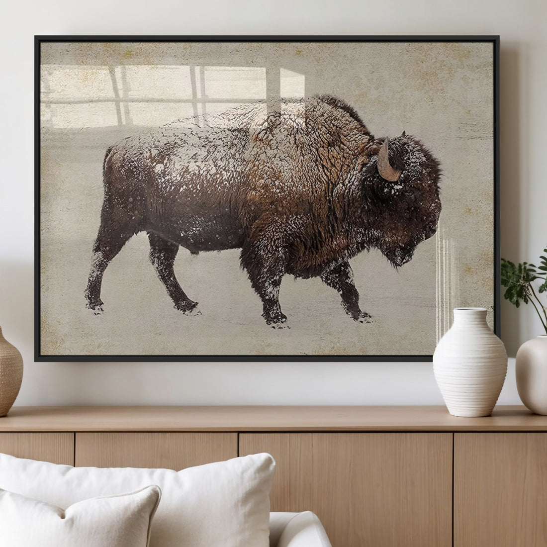 Buffalo Wall Art, Western Bison Canvas Print, Rustic Buffalo Art for Cowboy Western Decor