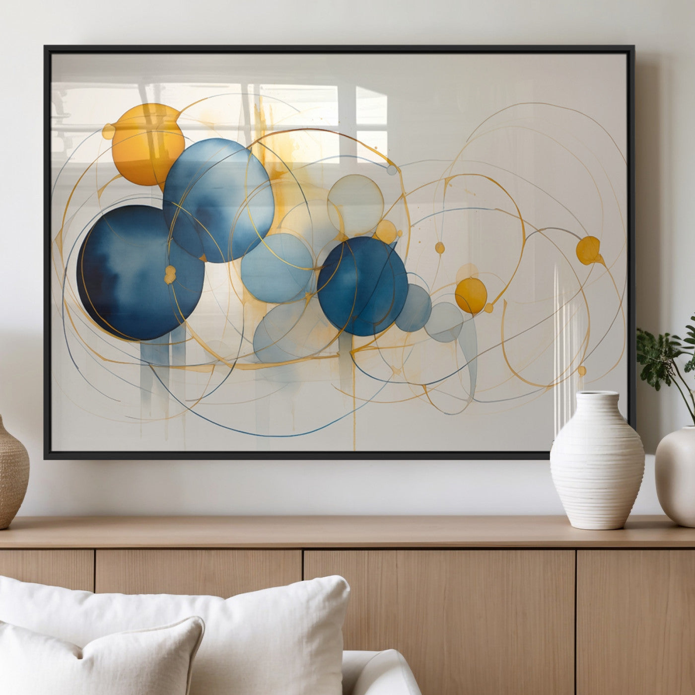 36188-MGV-FP-36X24-3P_Black-Geometric Blue Orange Abstract Wall Art Canvas, Geometric Blue Orange Canvas Print