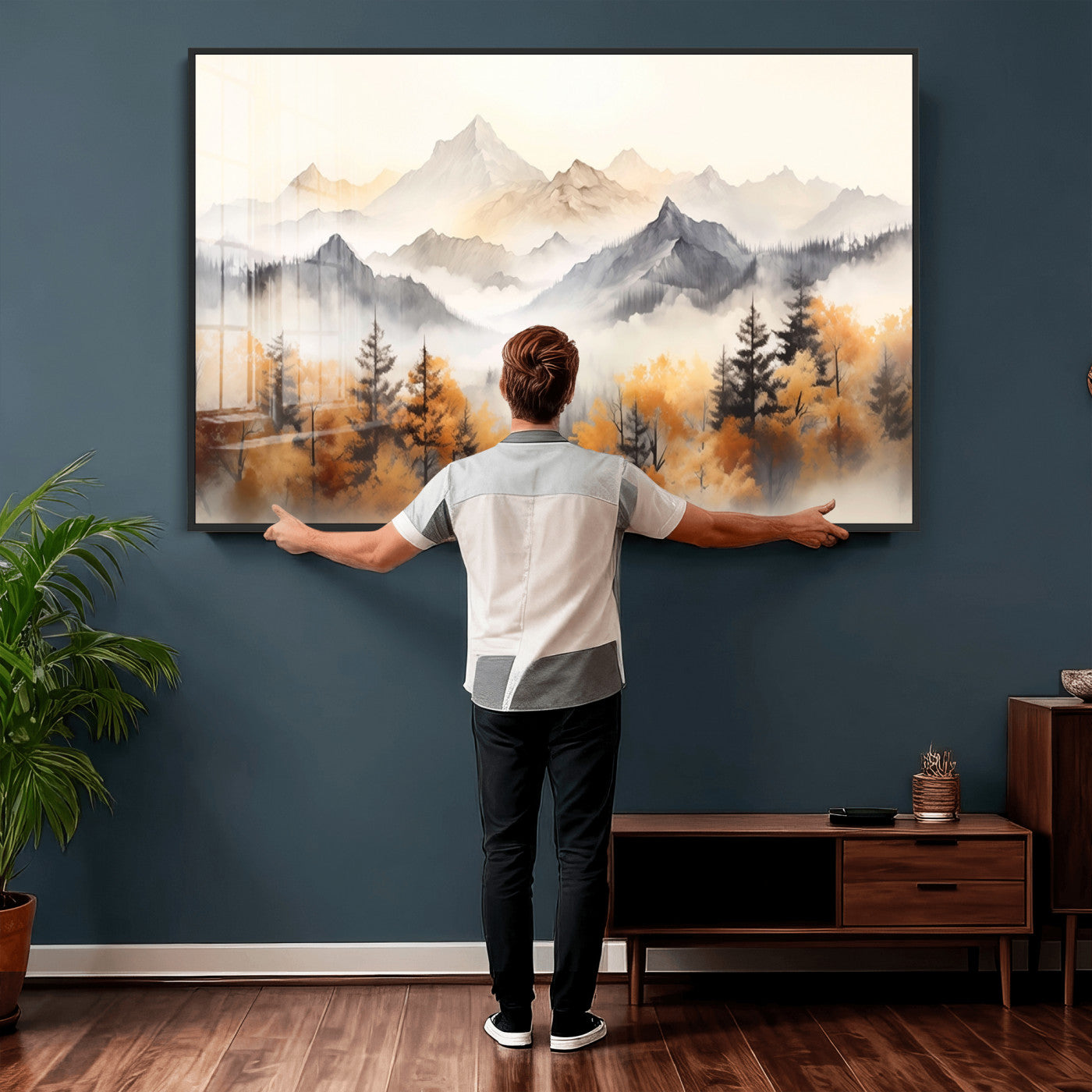 70049-MGV-CV-36X24 - Abstract Mountain Wall Art | Misty Mountain Forest and Mountains Canvas Print for Living Room,