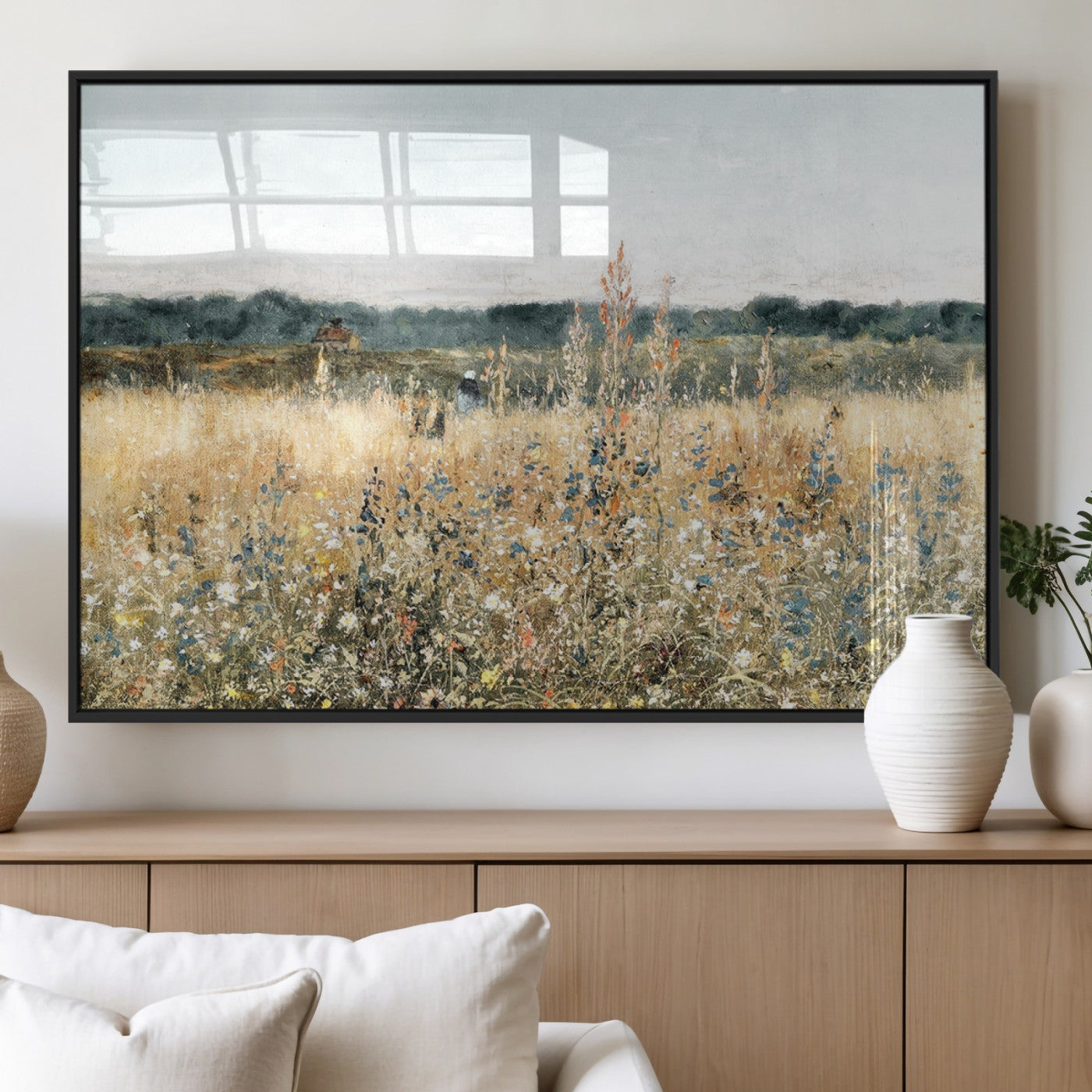 98941-MGV-FP-36X24-3P_Black-Wildflower Field Wall Art Canvas | Nature-Inspired Landscape Canvas Print for Living Room or Office