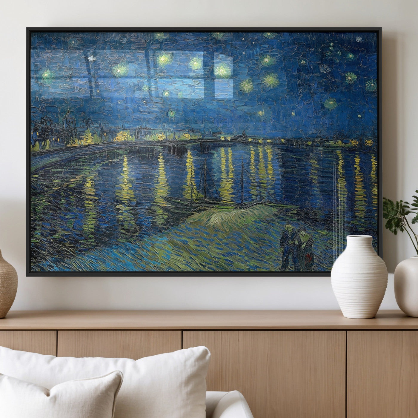 94605-MGV-FP-36X24-3P_Black-Vincent van Gogh Starry Night over the Rhone Abstract Wall Art Canvas, Starry Night Canvas Print