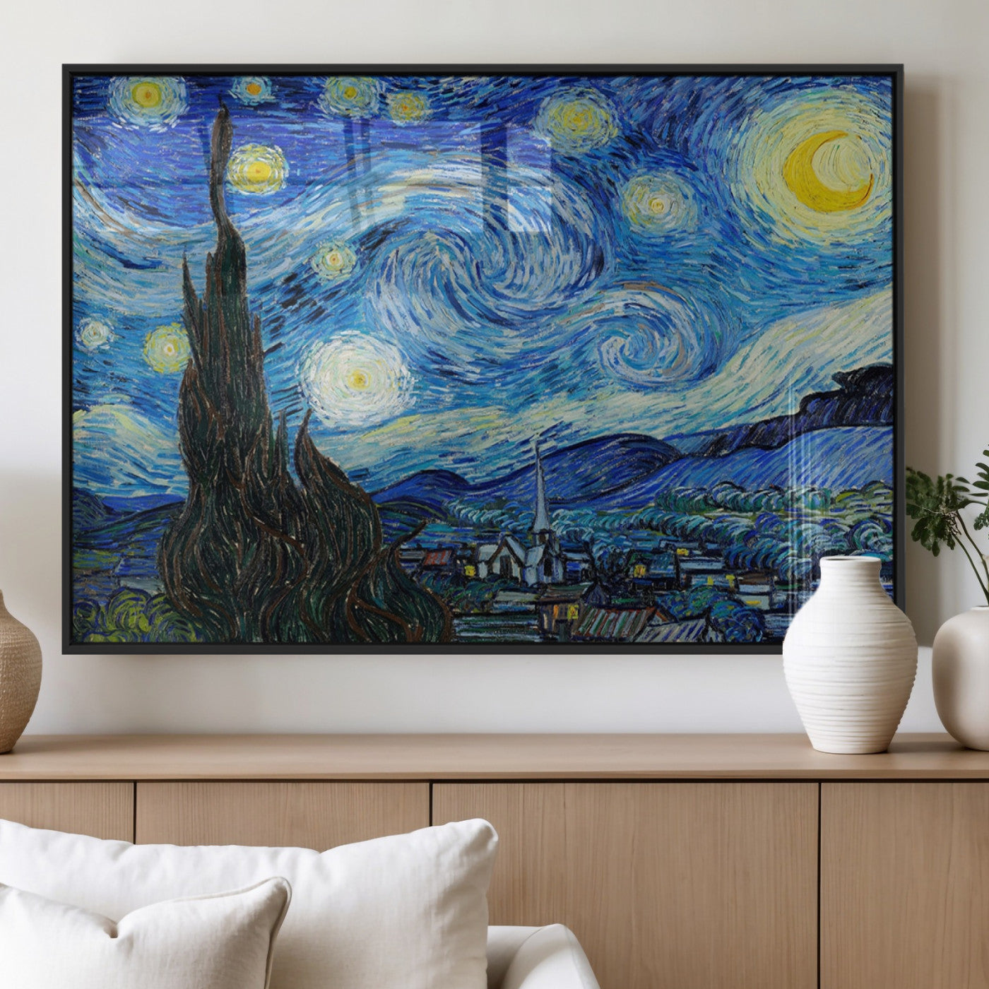39177-MGV-FP-36X24-3P_Black-Vincent Van Gogh The Starry Night Abstract Wall Art Canvas Print