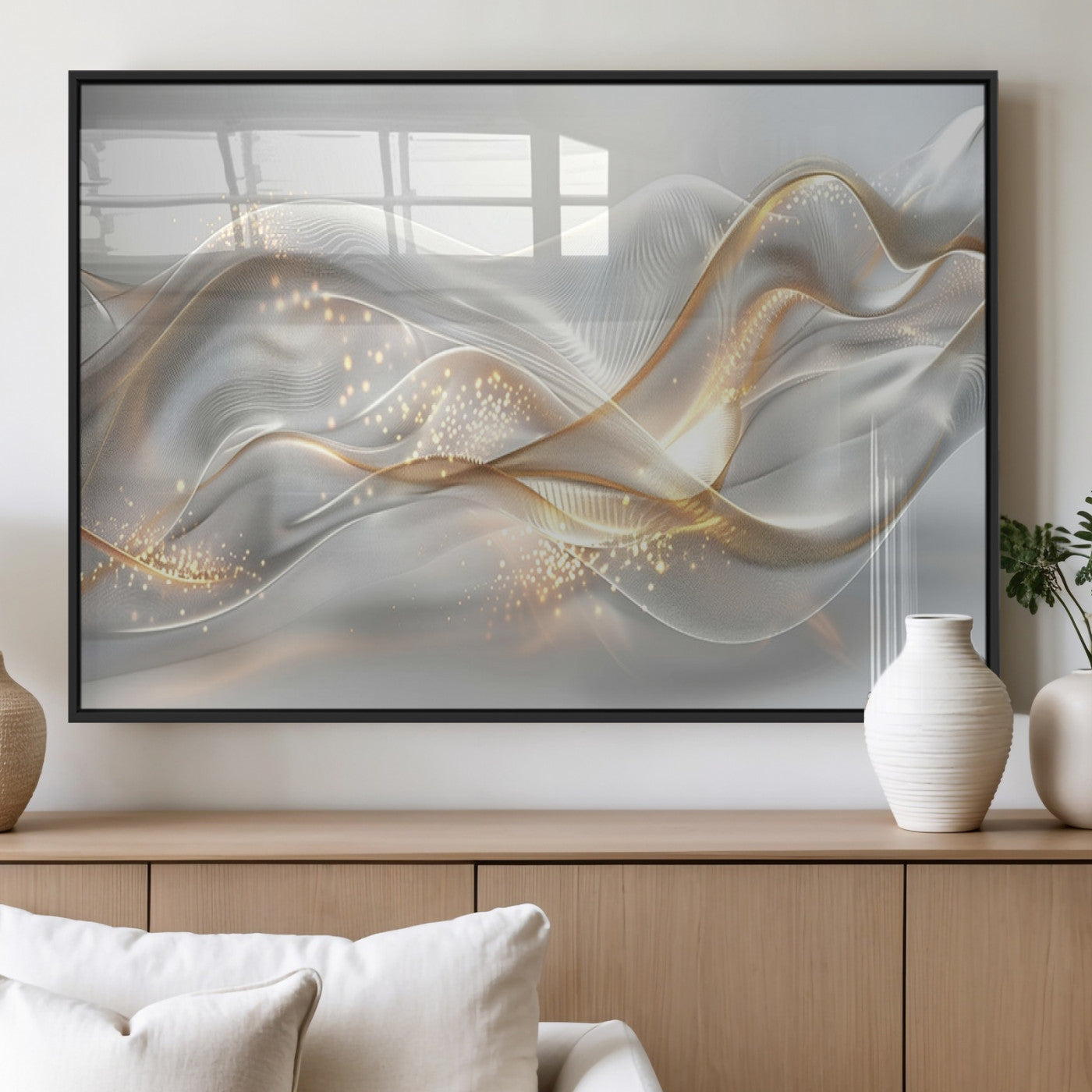 Lines2-MGV-FP-36X24-3P_Black-Abstract art Grey and Gold Lines Wall Art