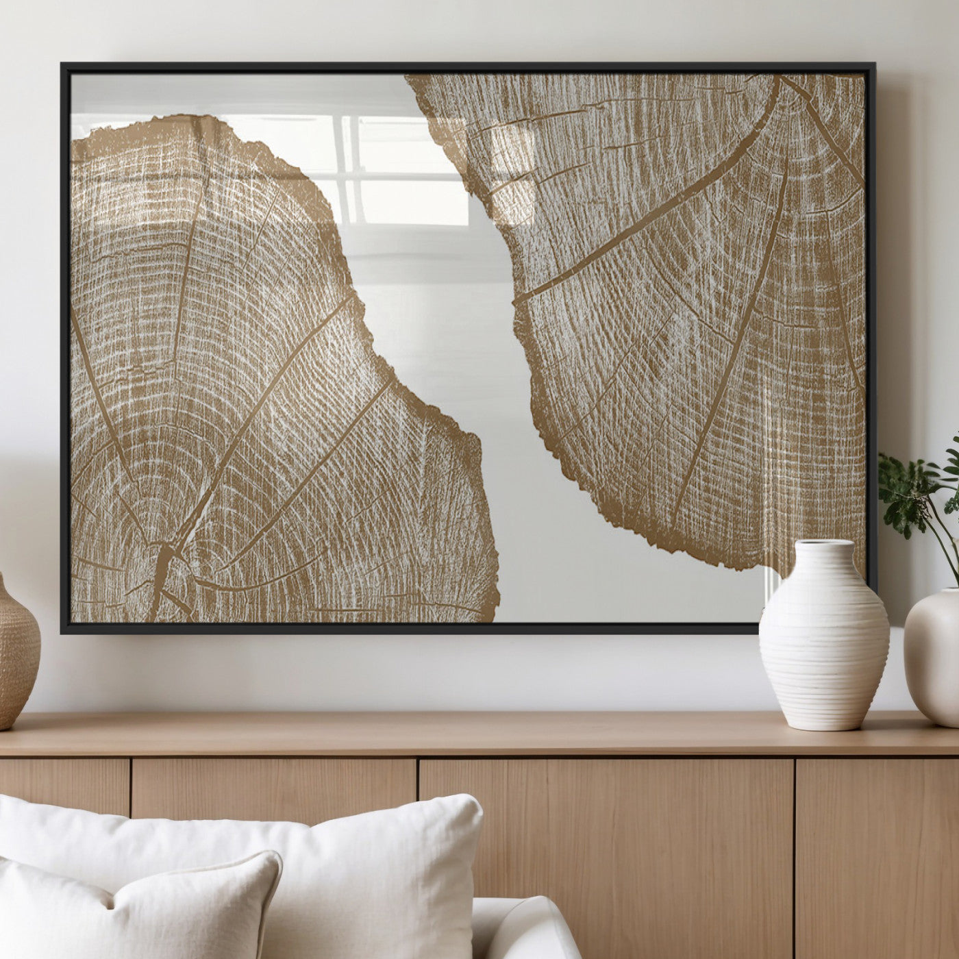 99692-MGV-FP-36X24-3P_Black-Rustic Brown Tree Ring Wall Art Canvas Print – Framed and Ready to Hang – Elegant Nature-Inspired