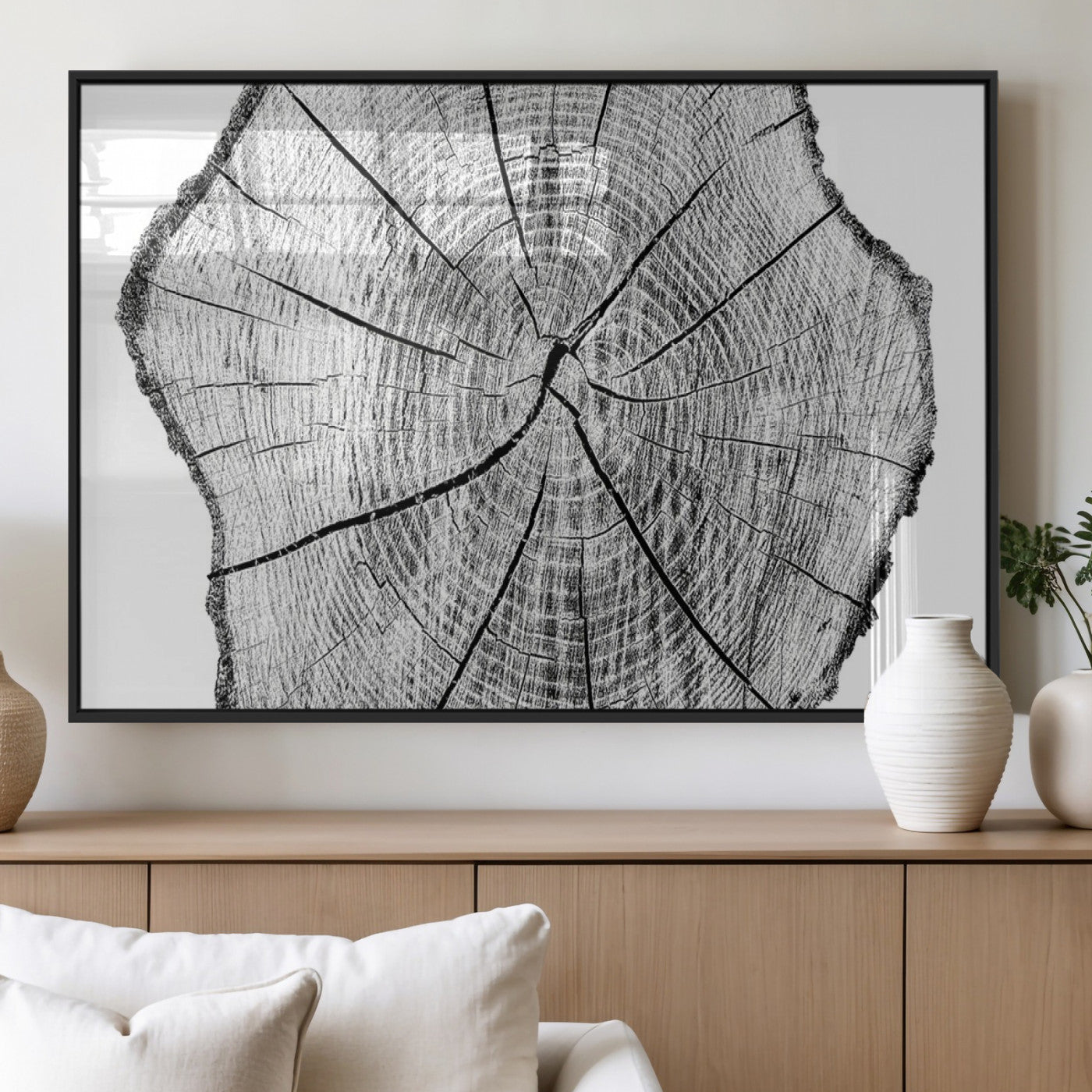 98709-MGV-FP-36X24-3P_Black-Rustic Tree Ring Wall Art Canvas Print – Framed and Ready to Hang – Perfect for Nature-Inspired and
