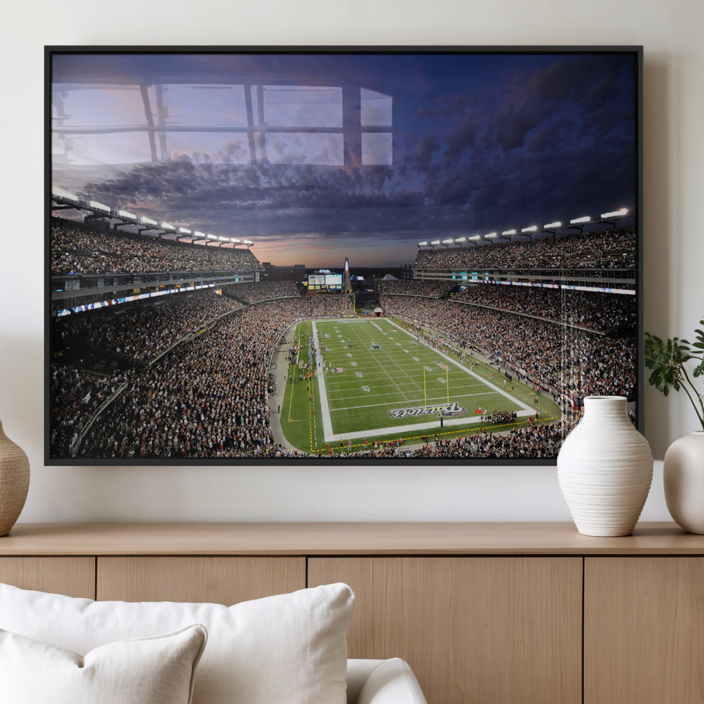 52712-MGV-FP-36X24-3P_Black-New England Patriots Football Team Print - Foxborough Gillette Stadium Wall Art Canvas Print