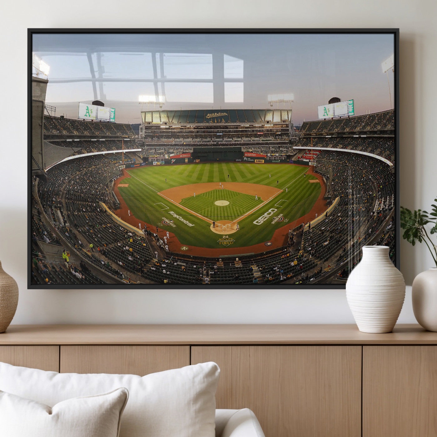 45272-MGV-FP-36X24-3P_Black-Oakland Athletics Baseball Team Print - RingCentral Coliseum Stadium Wall Art Canvas Print