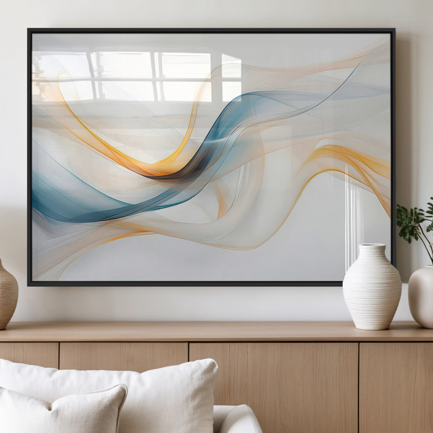 60881-MGV-FP-36X24-3P_Black-Decorative Turquoise Abstract Wave Wall Art Canvas Print