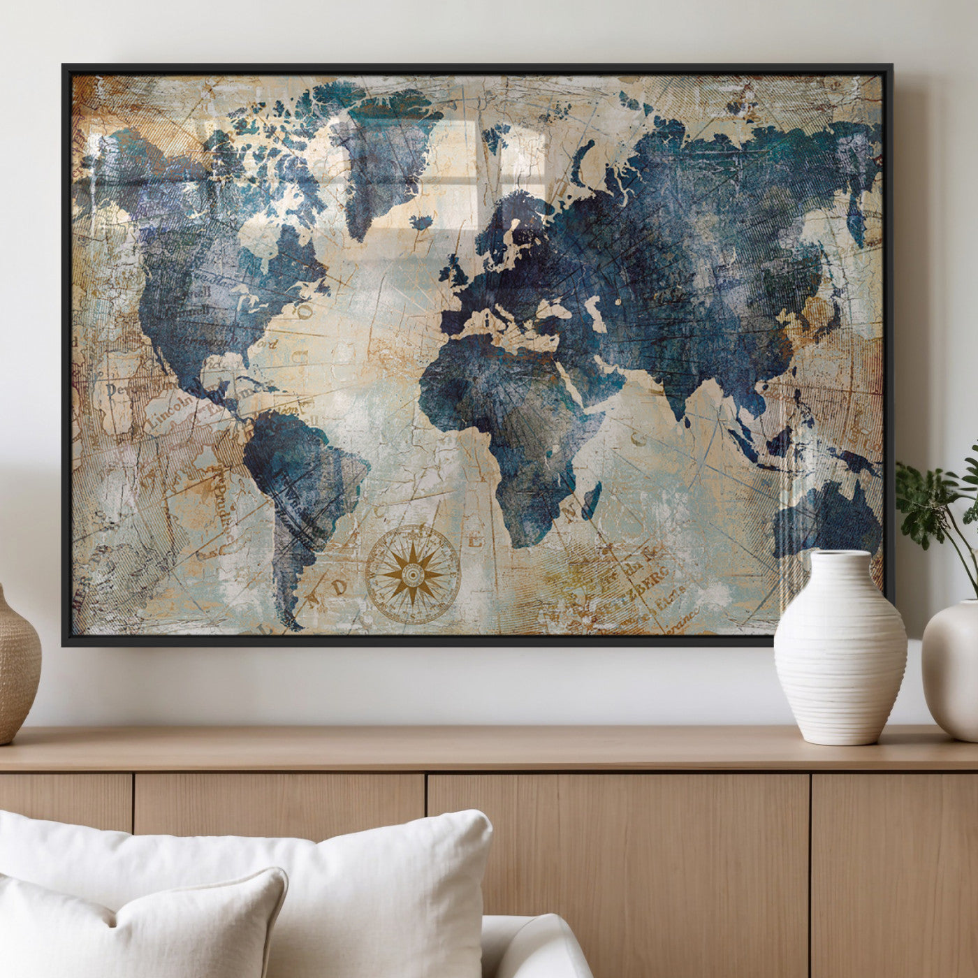 84561-MGV-FP-36X24-3P_Black-Push Pin World Map Canvas Print – Framed Wall Art for Couples, Travel Tracker Map, Anniversary Gift for Home Decor