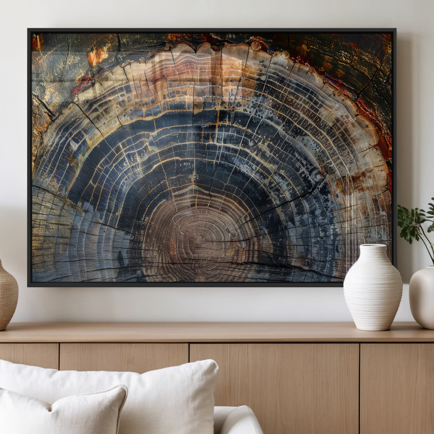 16193-MGV-FP-36X24-3P_Black-Framed Tree Ring Wall Art - Abstract Colorful Tree Ring Wall Decor, Minimalist Home Canvas Art,