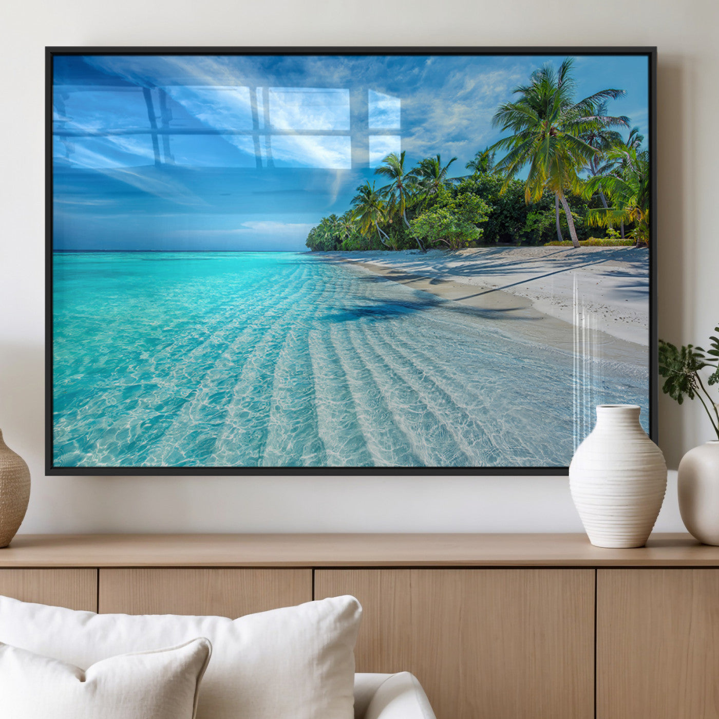 14788-MGV-FP-36X24-3P_Black-Tropical Beach Wall Art Canvas Print - Serene Ocean Landscape with Crystal Clear Turquoise Water and