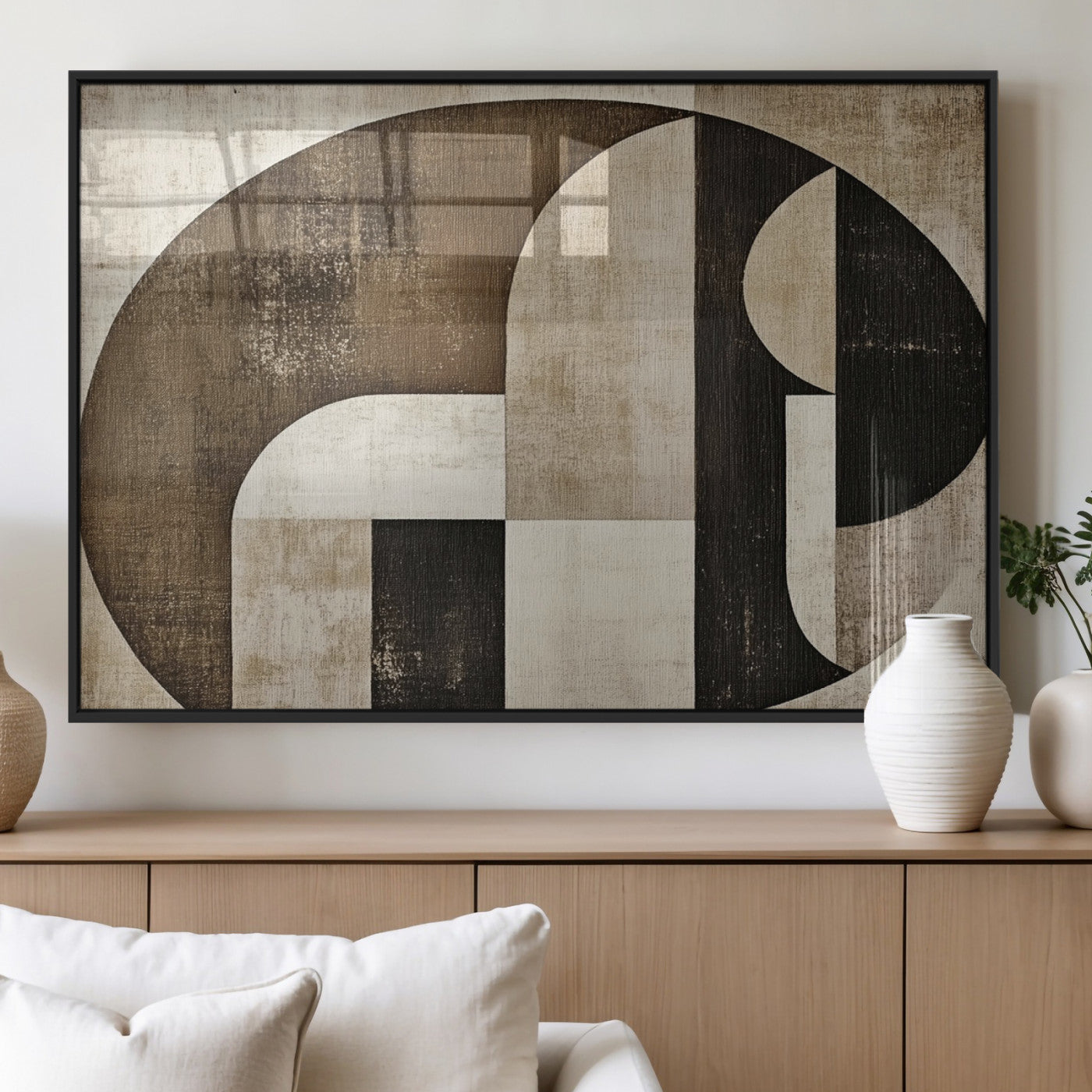 44796-MGV-FP-36X24-3P_Black-Wabi Sabi Abstract Wall Art | Geometric Modern Minimalist Canvas Print with Neutral Mid Century Art