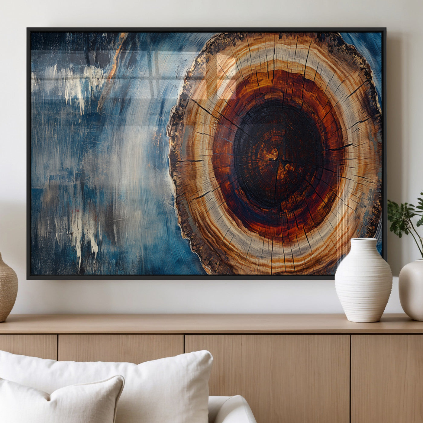 48045-MGV-FP-36X24-3P_Black-Abstract Tree Rings Wall Art Canvas Print - Wood Grain Rings Canvas Print - Nature Woodland Wall