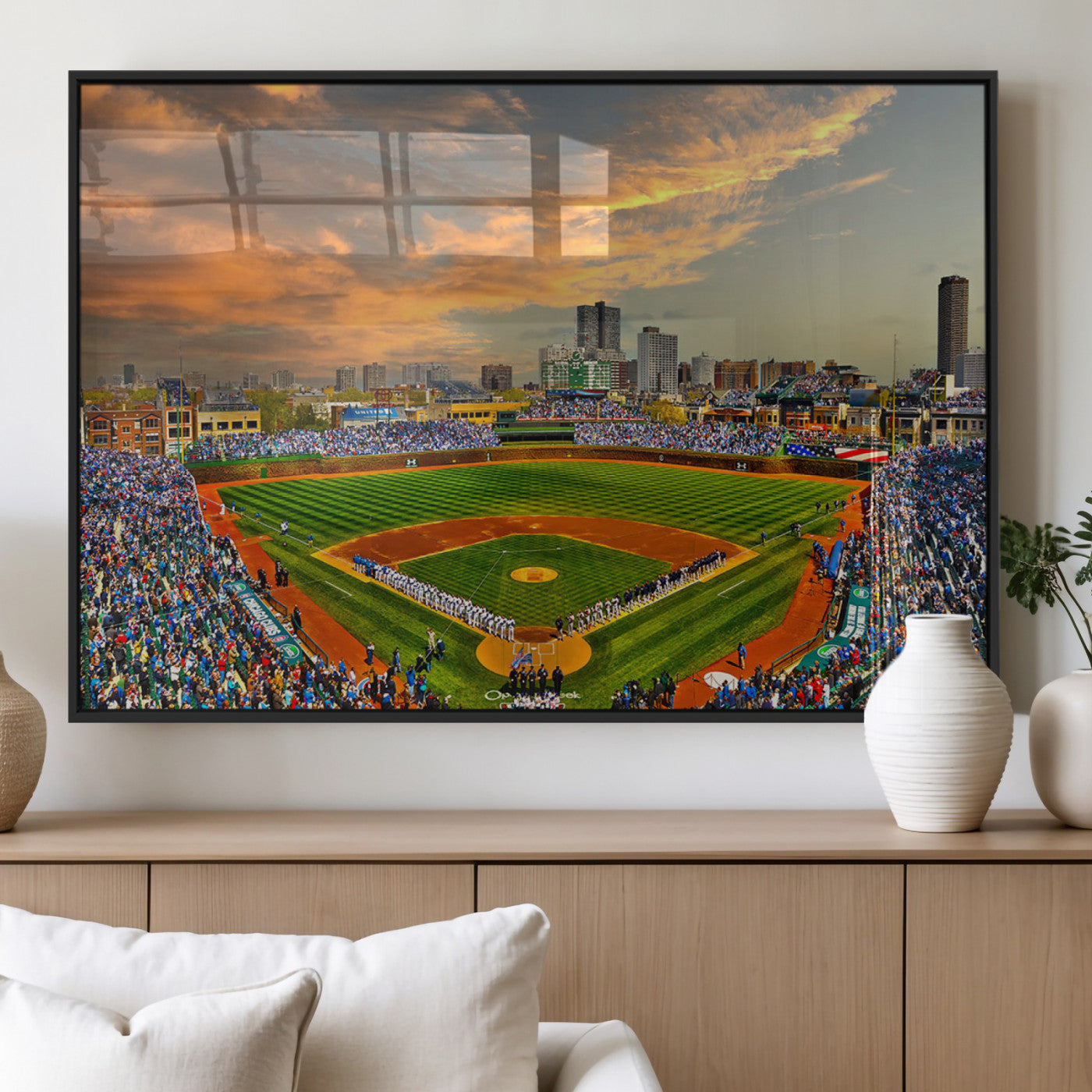 45635-MGV-FP-36X24-3P_Black-Chicago Wrigley Field Canvas Wall Art - Iconic Baseball Stadium Art Print - Wrigley Field Chicago