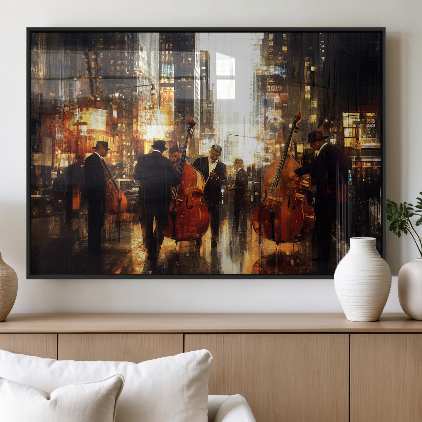 58782-MGV-FP-36X24-3P_Black-Abstract Jazz Art Wall Art Canvas Print - Framed Abstract Music Canvas - Colorful Instrument Poster