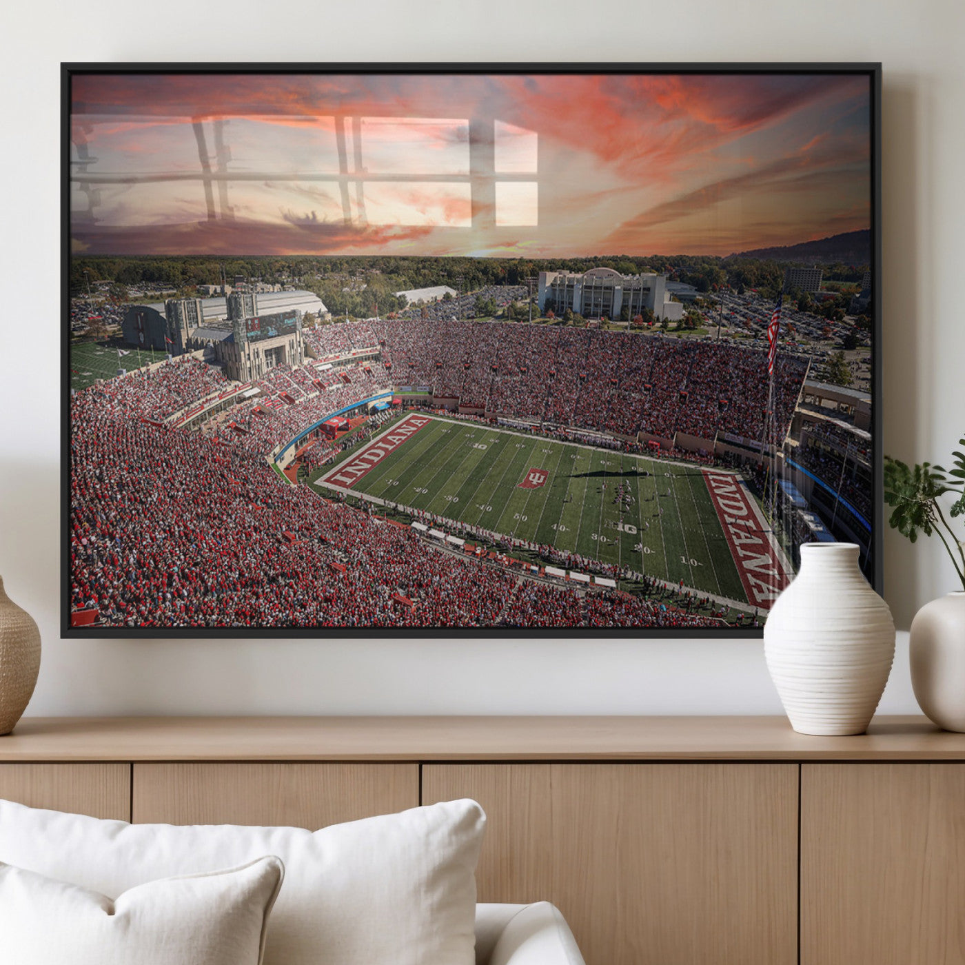 51135-MGV-FP-36X24-3P_Black-Indiana Memorial Stadium Wall Art Canvas Print, Framed Studium Canvas Art, Indiana Memorial Stadium