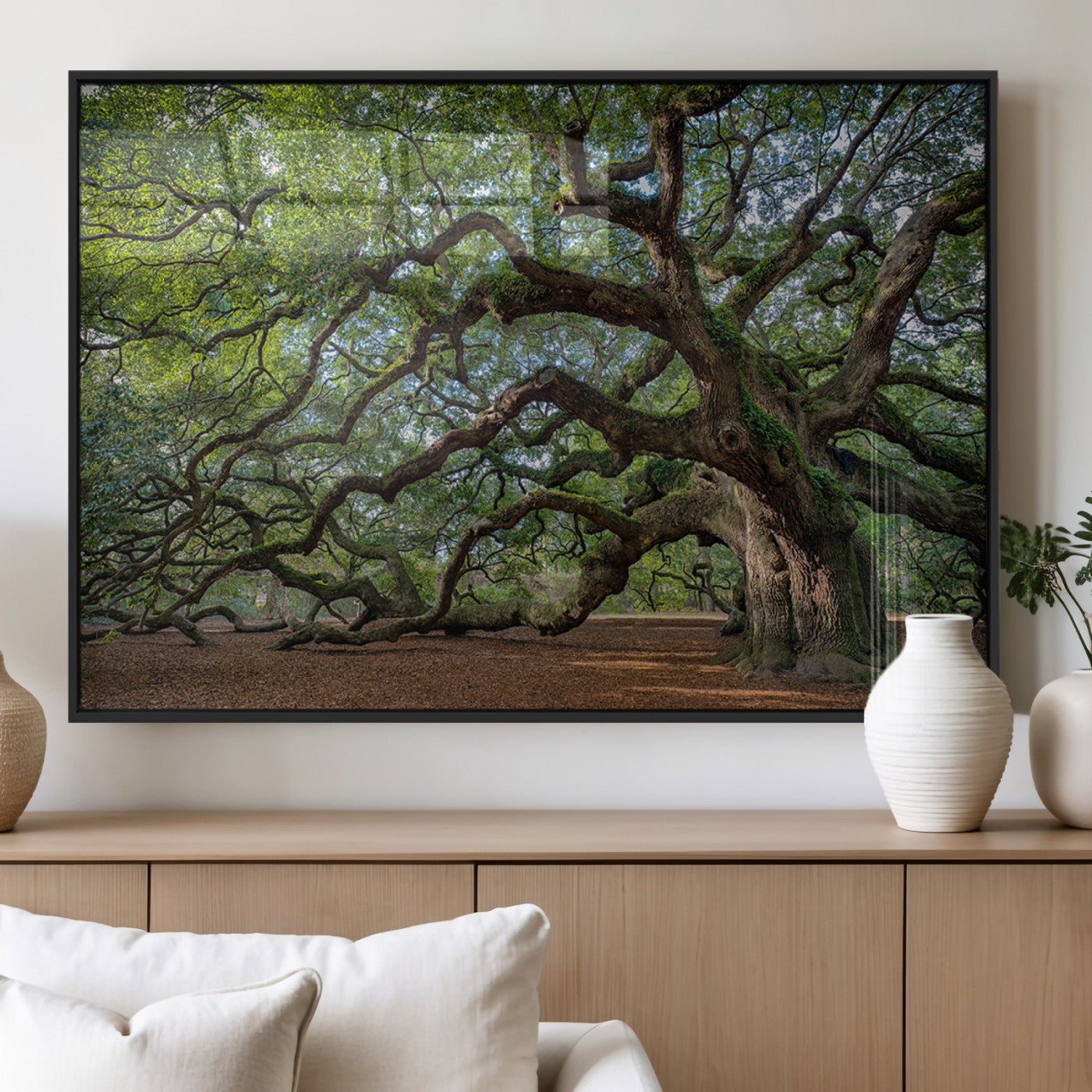 MGV-FP-36X24-3P - Ancient Oak Tree Wall Art – Canvas Print of Expansive Branches Lush Green Canopy, Tranquil Landscape, Majestic Nature Decor for Home or Office