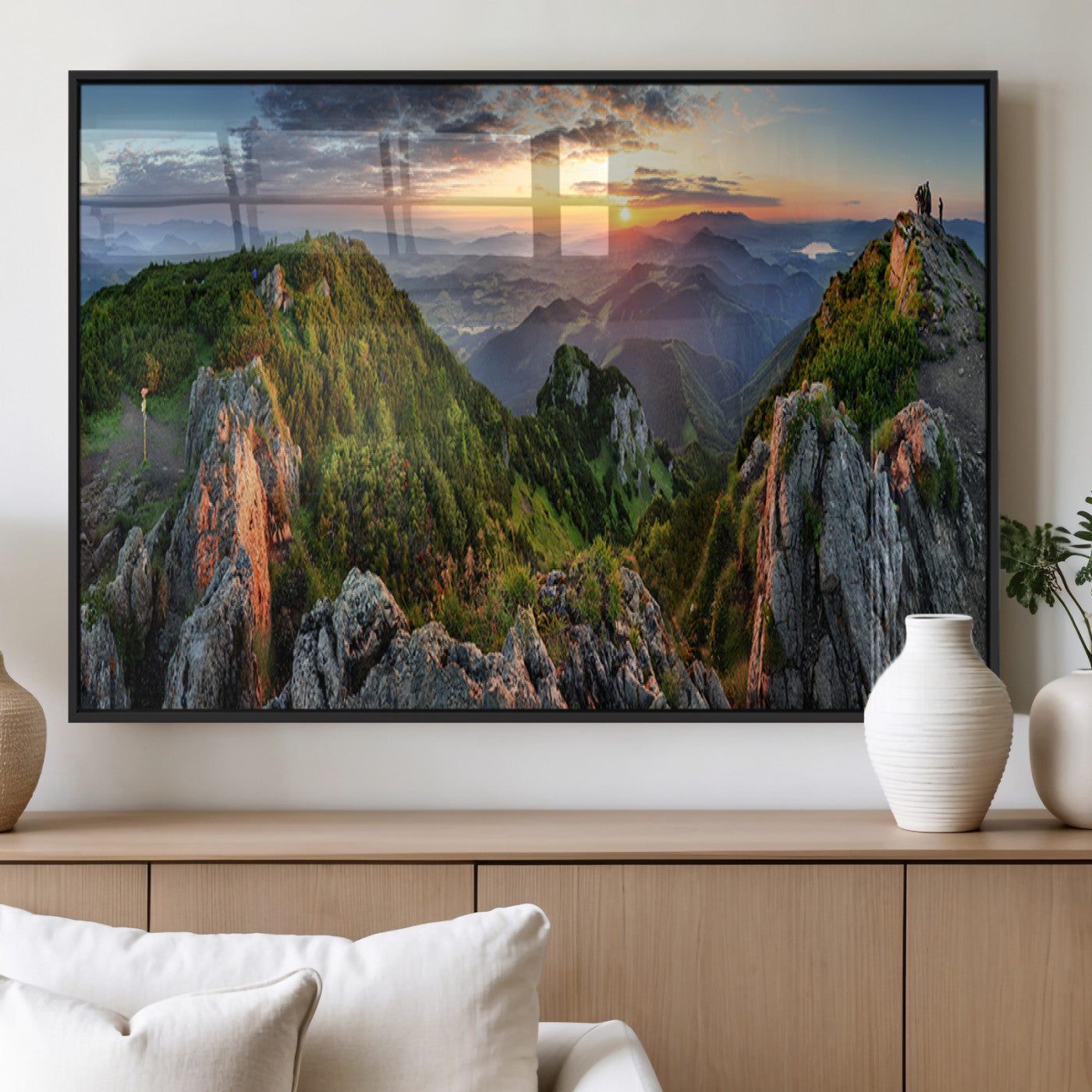 51582565-MGV-FP-36X24-3P_Black-Mountain Sunset Panoramic Wall Art Canvas Print – Framed Scenic Wilderness Scene with Majestic Summit Artwork for Home, Office