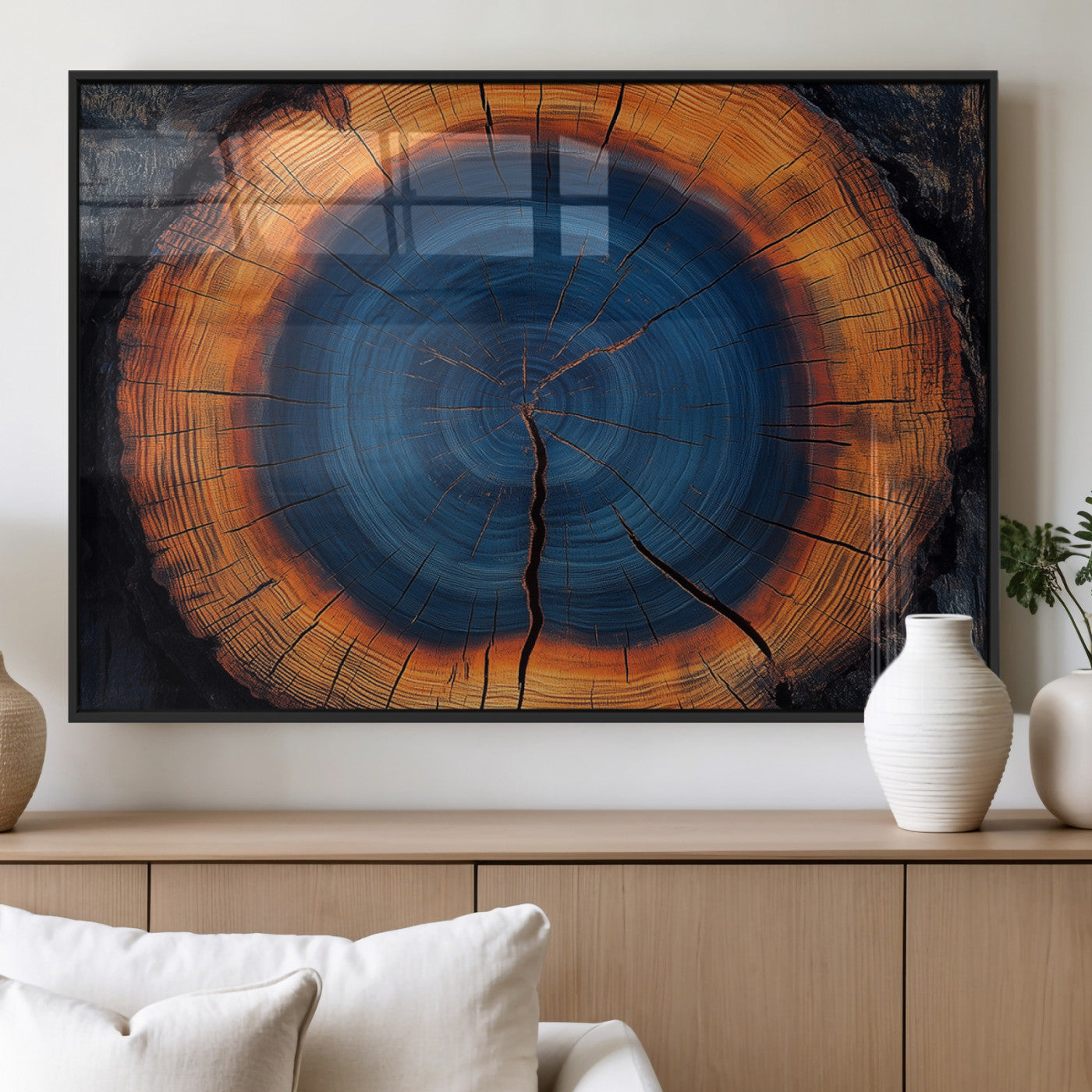 MGV-FP-36X24-3P - Abstract Tree Ring Wall Art Print, Natural Rustic Wood Texture Canvas Print, Framed Tree Ring Printing, Wood Tree Stump Artwork Canvas Print