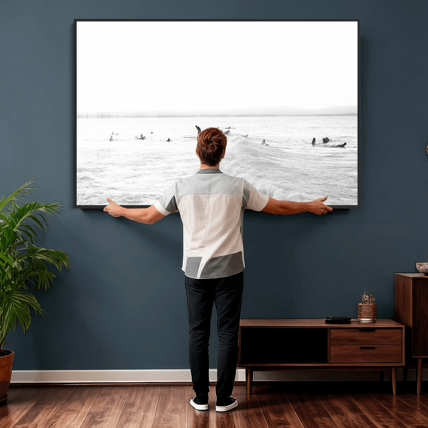 33449548-MGV-CV-36X24 - Surf Crowd Motion Wall Art – Active Surfers & Ocean Waves Canvas Print, Dynamic Water and Coastal Horizon for Living Room or Sea Adventure Decor