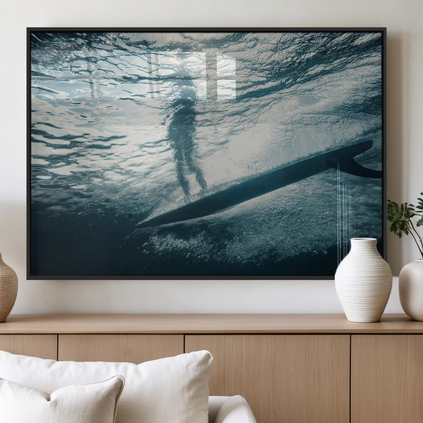 MGV-FP-36X24-3P - Submerged Surf Wall Art Canvas Print, Framed Underwater Perspective Art Picture Print, Ocean Surf Perfect Coastal Adventure Decor Artwork