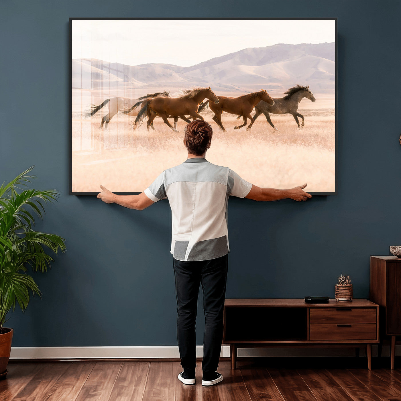 HORSESH-MGV-CV-36X24 - Wild Horses Wall Art – Running Freedom Canvas Print, Graceful Movement, Outdoor Landscape, Nature’s Power and Spirit, Home or Office Decor