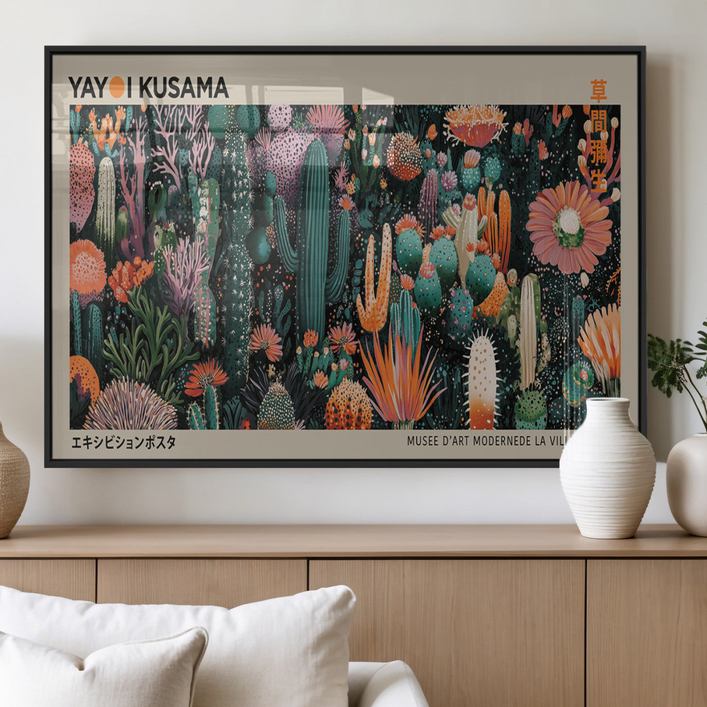 20505520-MGV-FP-36X24-3P_Black-Yayoi Kusama Art Print Canvas – Abstract Mount Fuji Japanese Wall Art Contemporary Modern Artwork for Home, Office