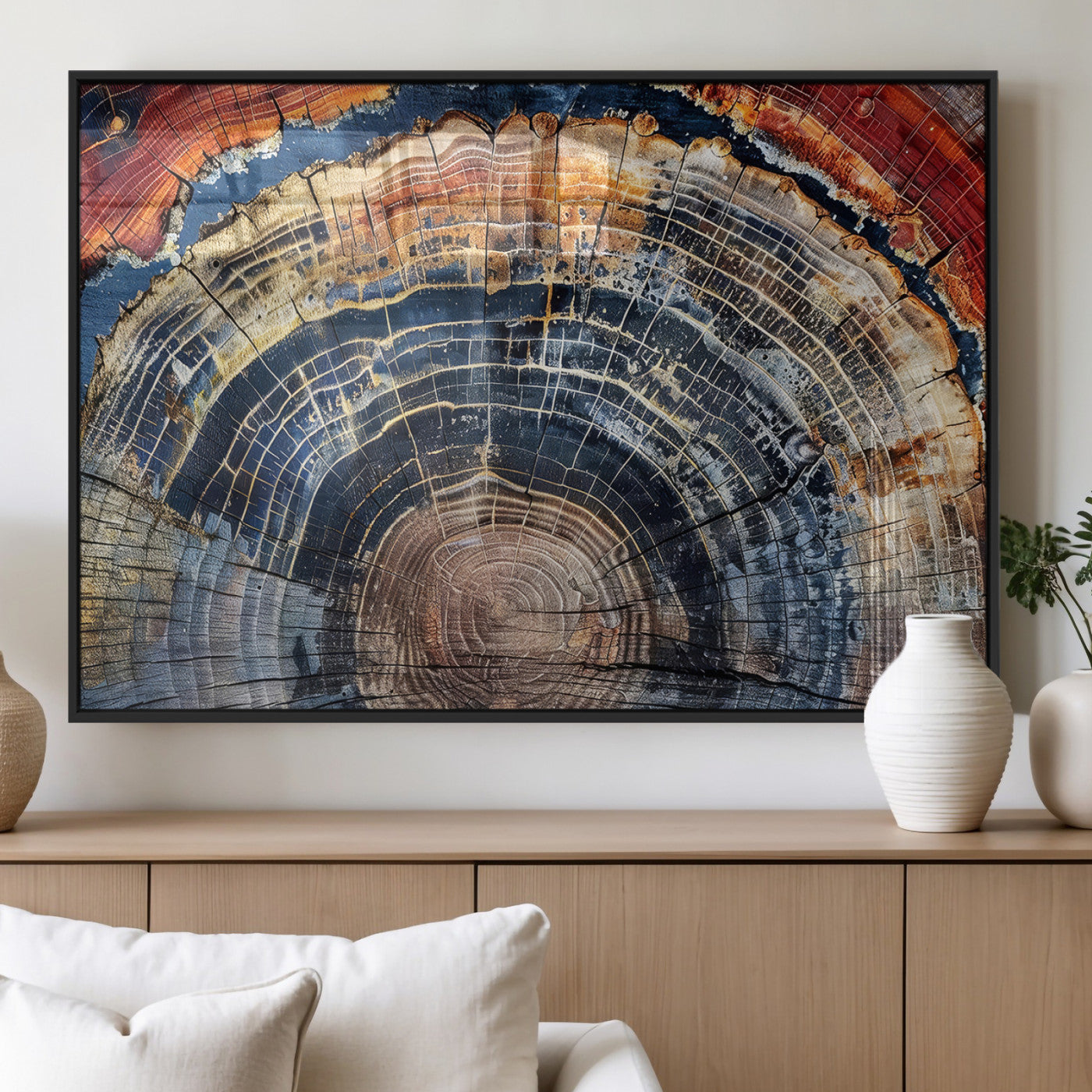 60292921-MGV-FP-36X24 - Vintage Tree Rings Wall Art Canvas Print – Framed Wood Art Picture Petrified Wood Artwork for Home, Office, Living Room