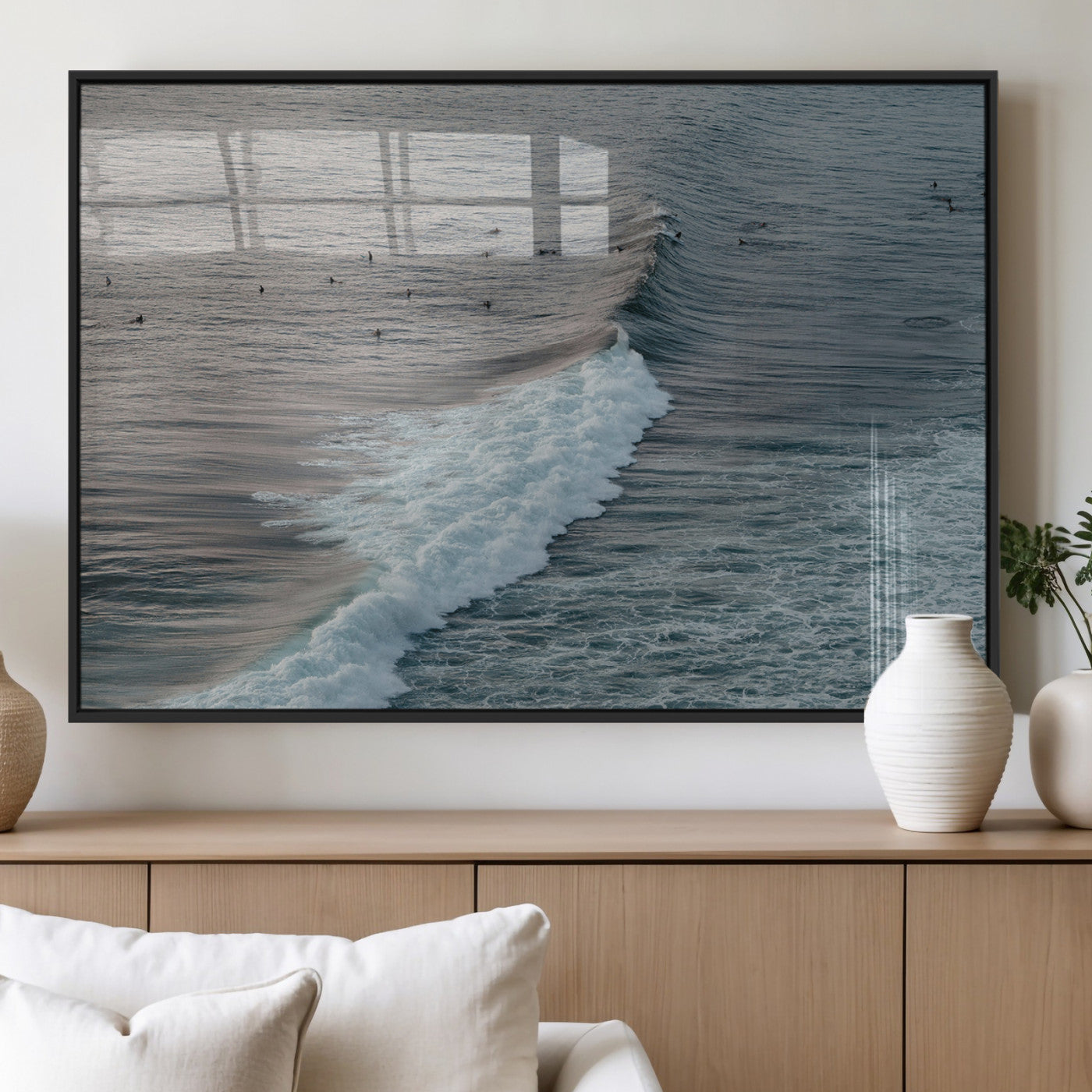 23077324-MGV-FP-36X24-3P_Black-Ocean Waves Wall Art Canvas Print – Framed Coastal Serenity Surf Nature Scene Artwork for Home Office