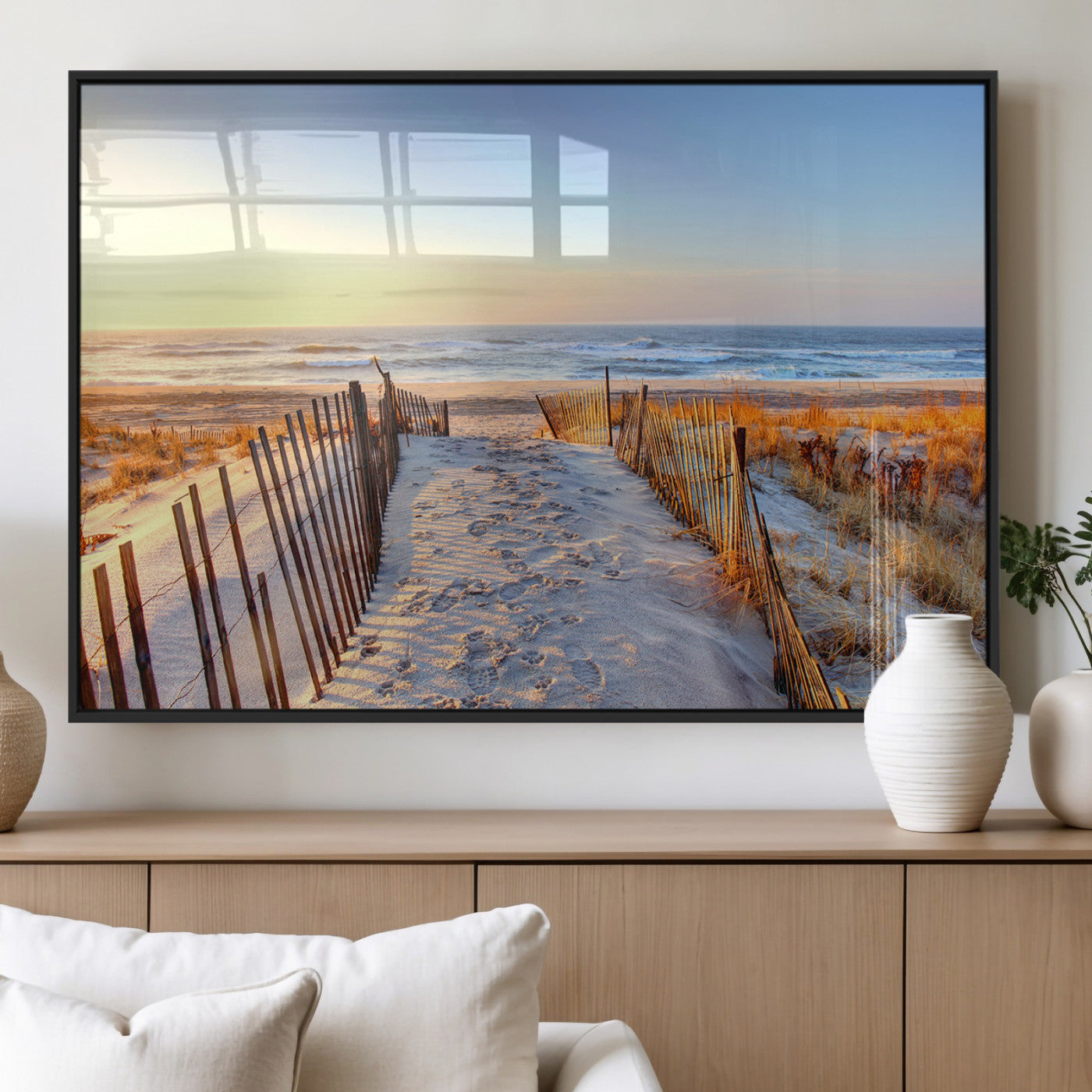 73351887-MGV-FP-36X24-3P_Black-Ocean Sunset Wall Art Canvas Print – Nautical Beach Photography Summer Coastal Serenity Artwork for Home, Office