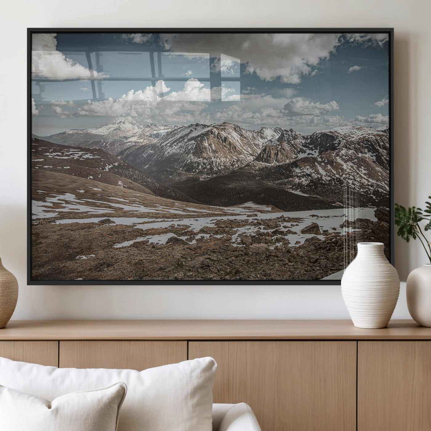 44565953-MGV-FP-36X24-3P_Black-Mountain Landscape Wall Art Canvas Print – Framed Snowy Peaks Rugged Highlands Nature Scene Artwork for Home Office