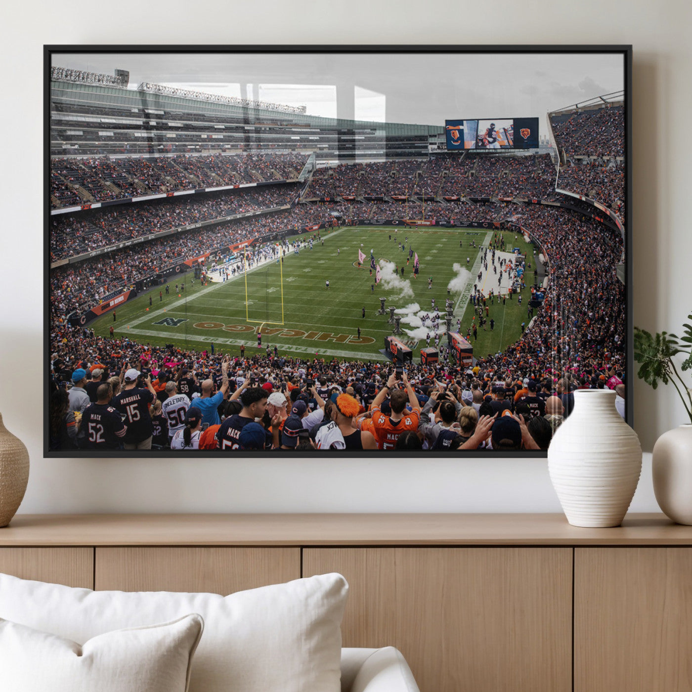 18347149-MGV-FP-36X24-3P_Black-Chicago Bears Soldier Field Wall Art Canvas Print – Framed Football Stadium Artwork Team Spirit for home, office