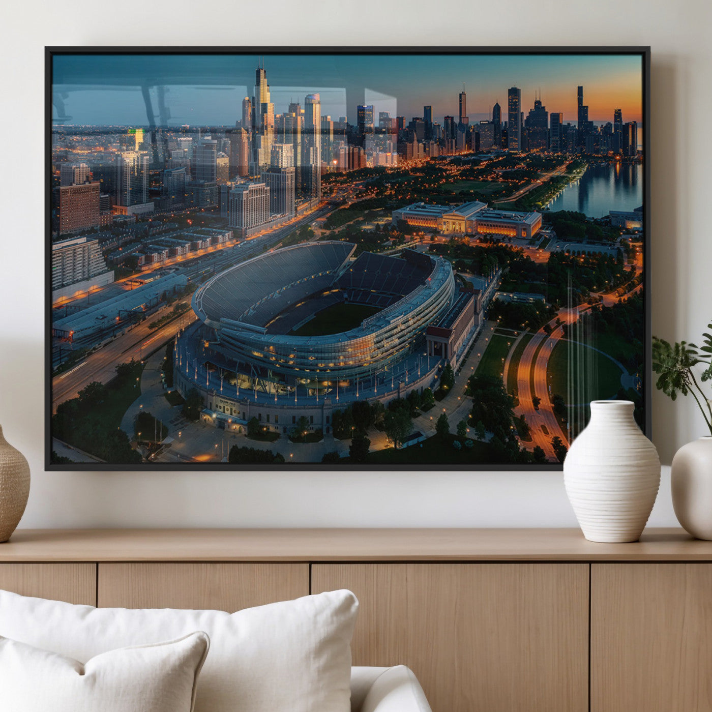 36690345-MGV-FP-36X24-3P_Black-Chicago Bears Soldiers Field Wall Art Canvas Print – Framed Football Stadium Artwork for Home, Office, Living Room