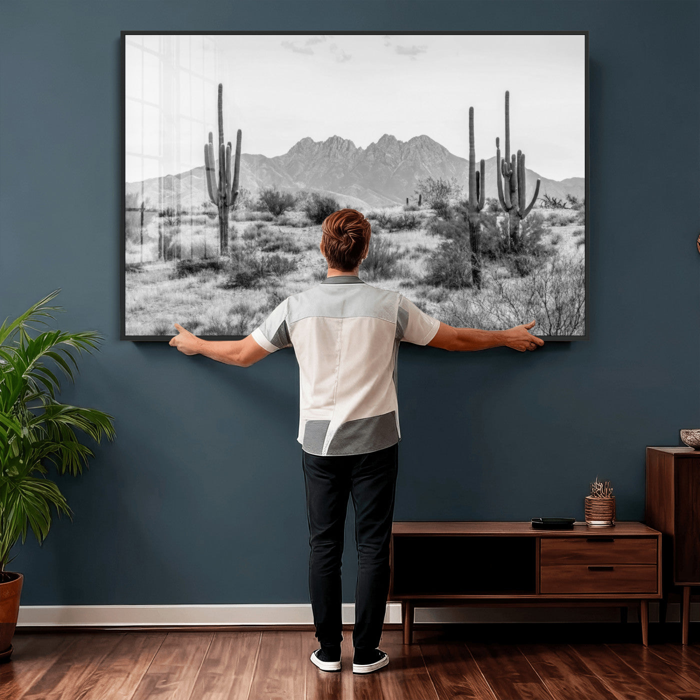 97436PHN-MGV-CV-36X24 - Black White Arizona Desert Canvas Wall Art Cactus Farmhouse Wall Art
