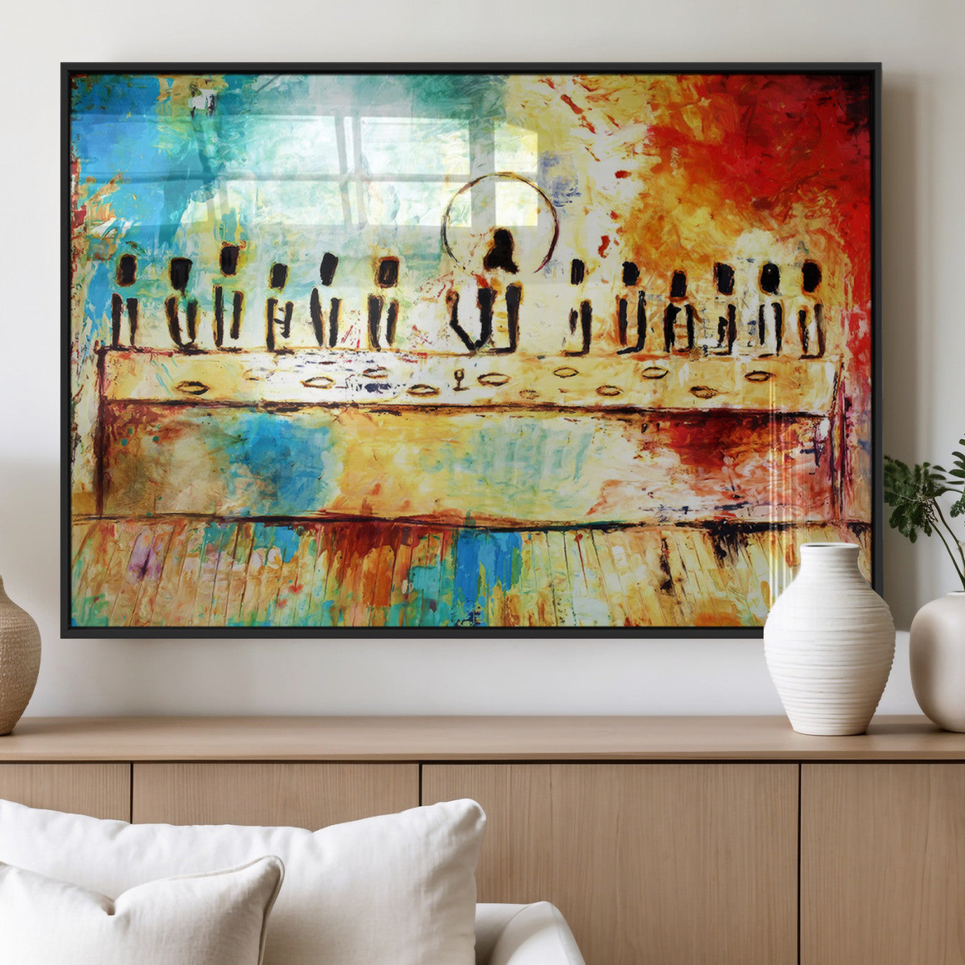9090701623533-MGV-FP-36X24_Black-Abstract Last Supper Art Print – Vibrant Contemporary Jesus and Disciples Modern Canvas Painting Artwork for Home Office