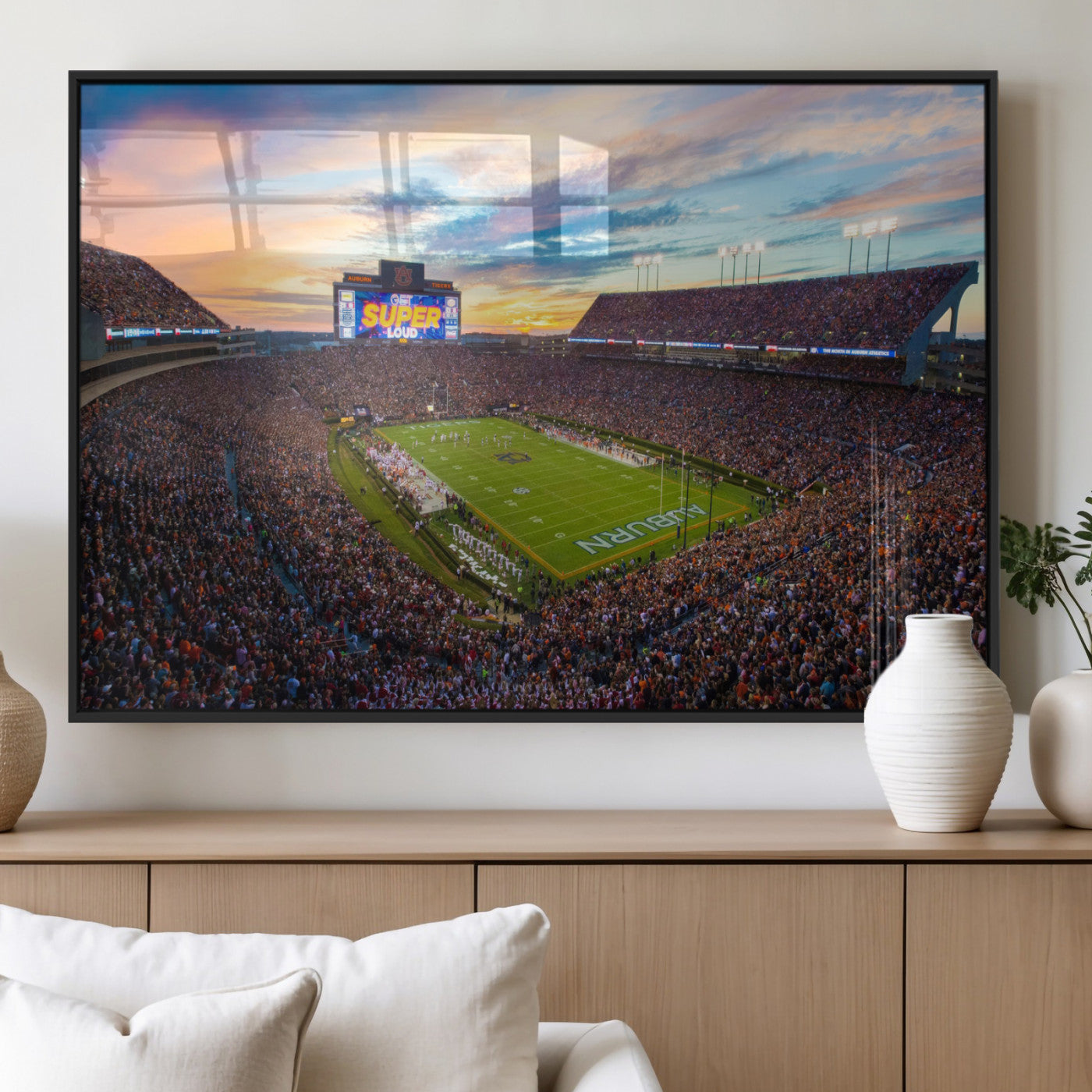 29755746-MGV-FP-36X24-3P_Black-Jordan-Hare Stadium Wall Art Canvas Print, Football Stadium Aerial View, College Sports Art for Man Cave or Game Room