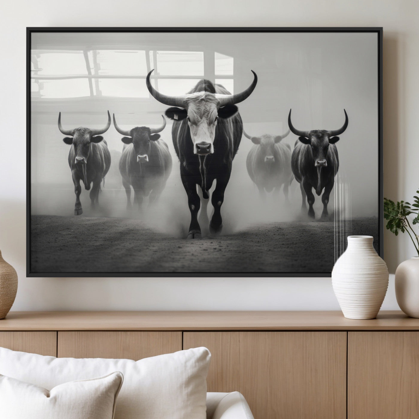 N34534C-MGV-FP-36X24 - Texas Bighorn Cow Hern Wall Art Canvas Print, Longhorn Cow Large Wall Art