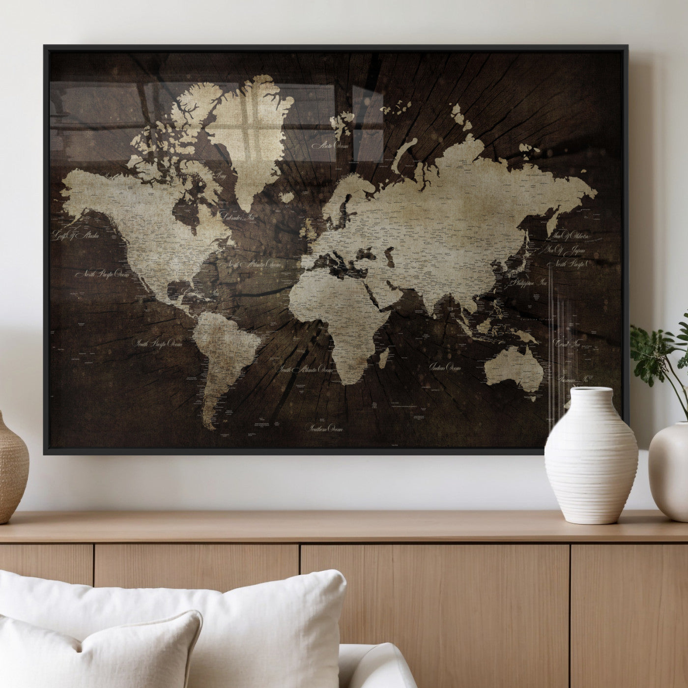 24010397-MGV-FP-36X24 - World Map Wall Art Canvas Print, Modern Decorative Framed Map Artwork Prints for Living Room, Office, Bedroom Wall Decor