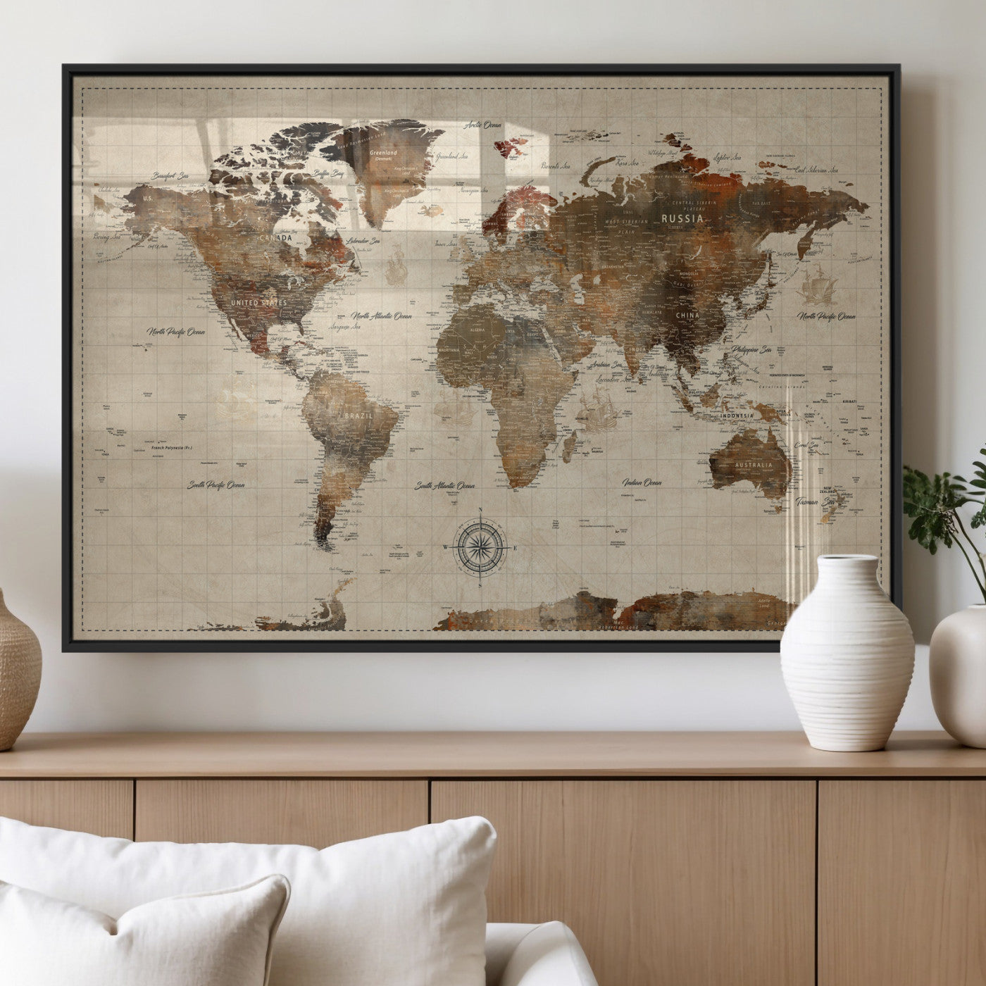 23610090-MGV-CV-36X24 - World Map Wall Art Canvas Print, Modern Decorative Framed Map Artwork Prints for Living Room, Office, Bedroom Wall Decor