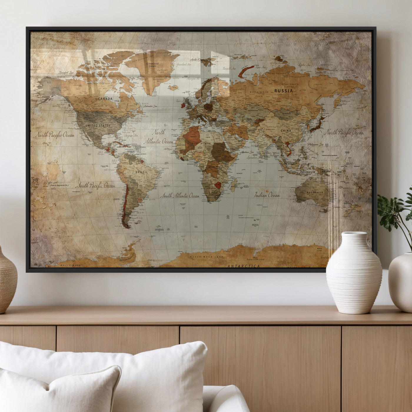 74176056-MGV-CV-36X24 - World Map Wall Art Canvas Print, Modern Decorative Framed Map Artwork Prints for Living Room, Office, Bedroom Wall Decor