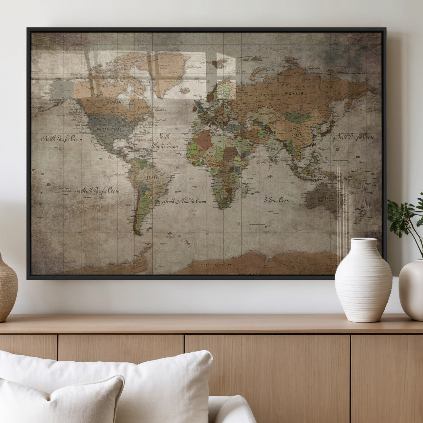 20356264-MGV-CV-36X24 - World Map Wall Art Canvas Print, Modern Decorative Framed Map Artwork Prints for Living Room, Office, Bedroom Wall Decor